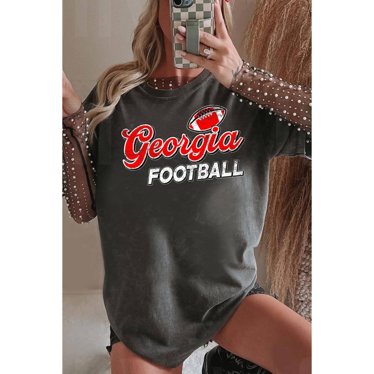 Mineral Wash Georgia Football Graphic Oversized Tee