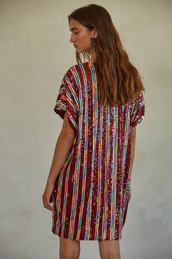 *Final Sale* Woven Polyester Spandex Sequin V-Neck Mini Dress