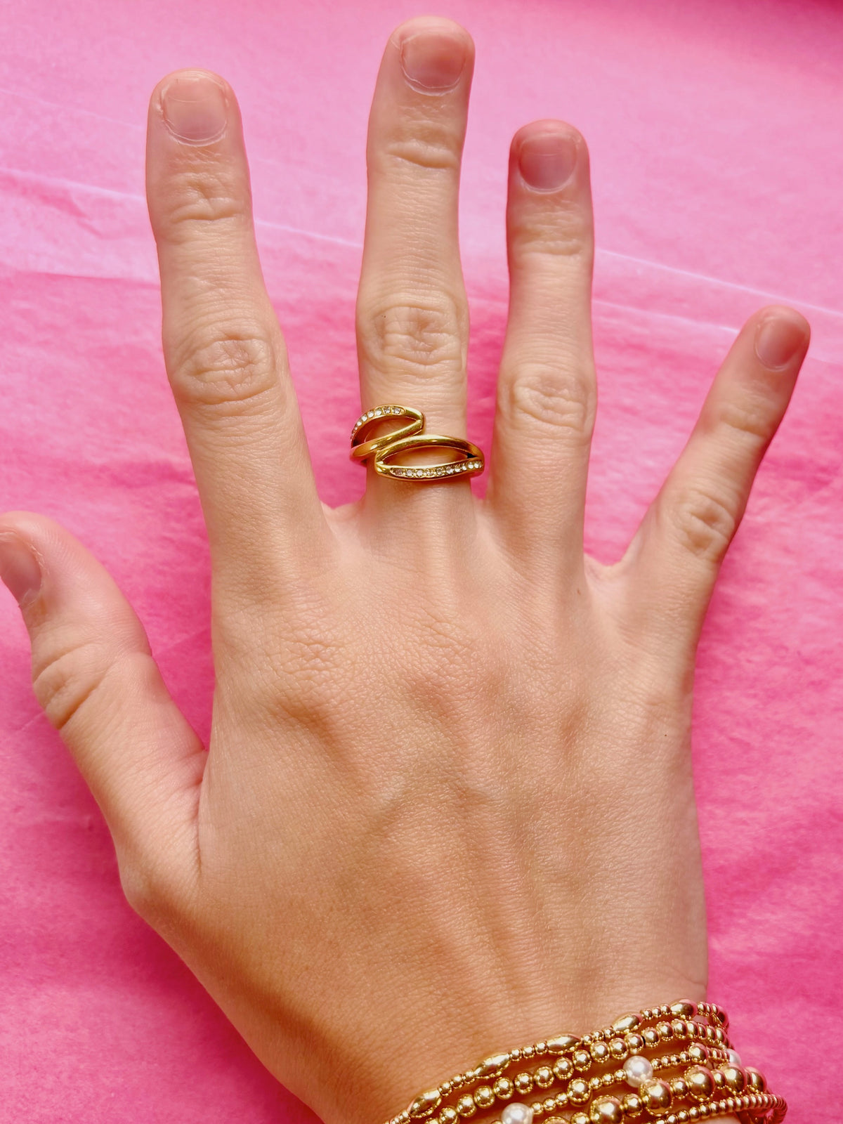CZ Diamond Overlap Statement Water Resistant Ring