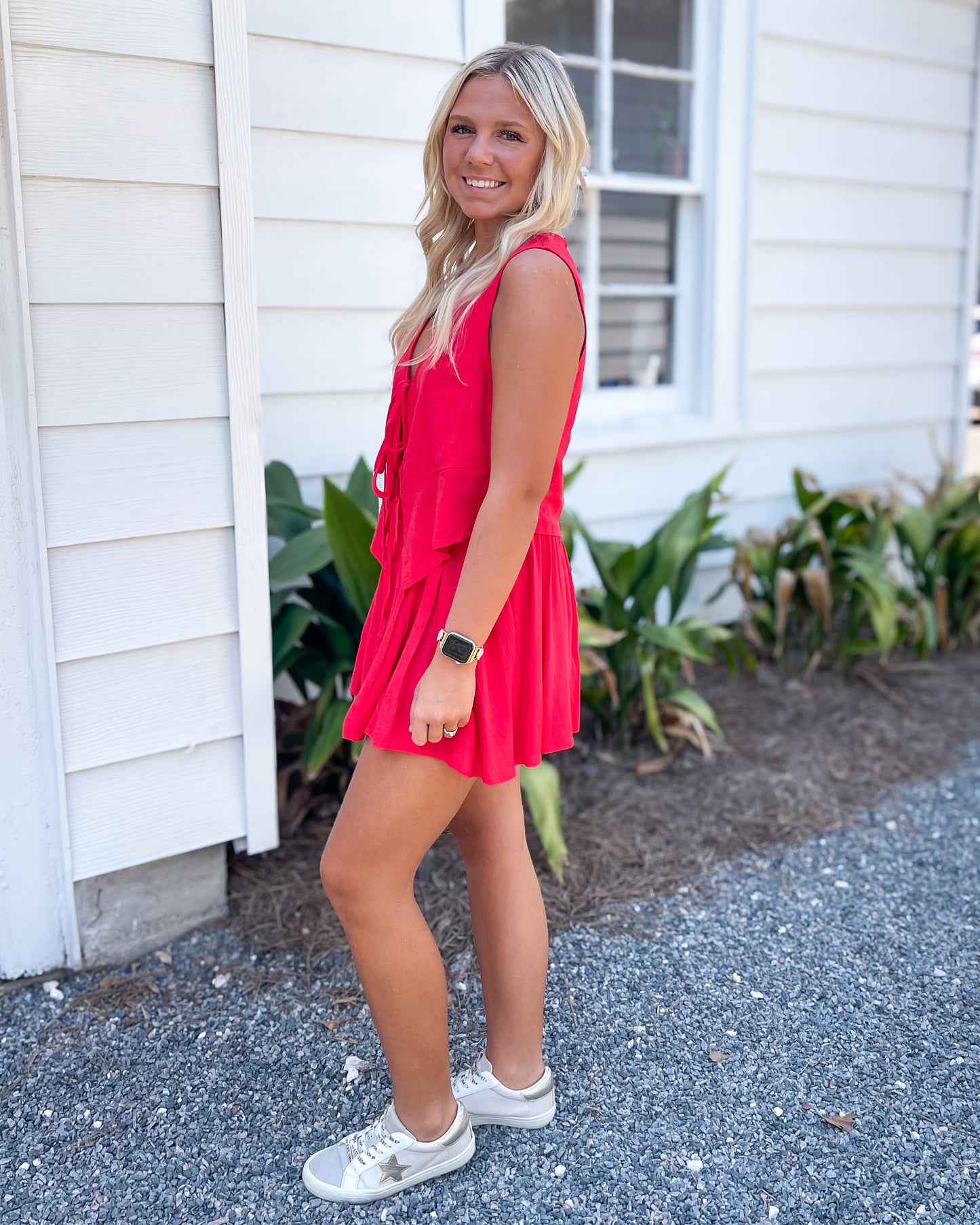 Scarlet Red Tie Front Vest