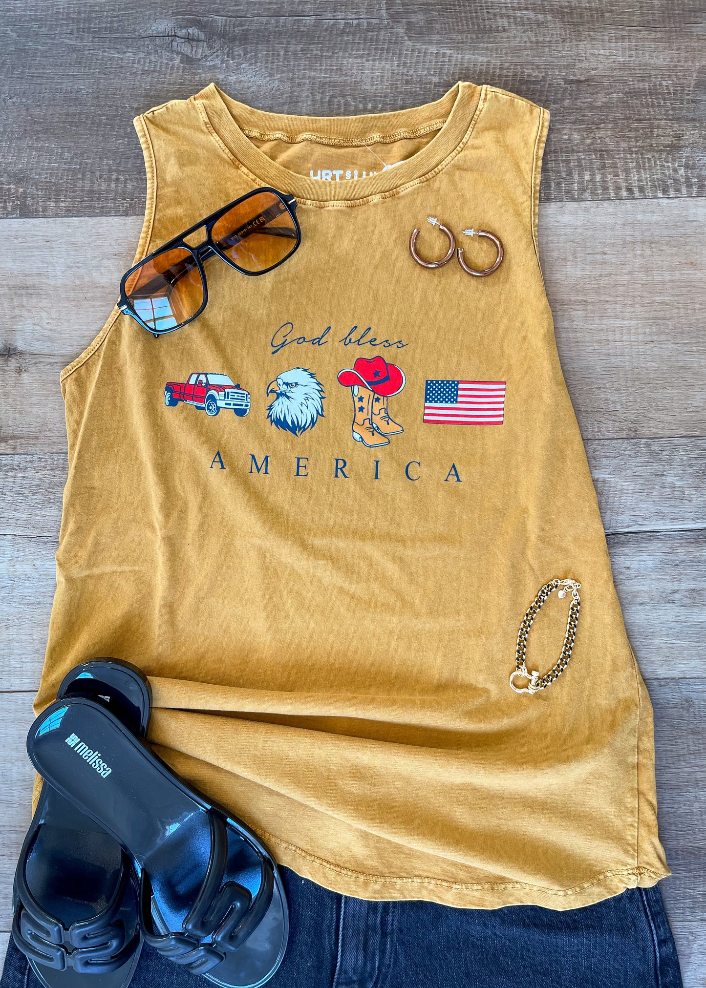 *FINAL SALE* God Bless America Mineral Graphic Tank Top