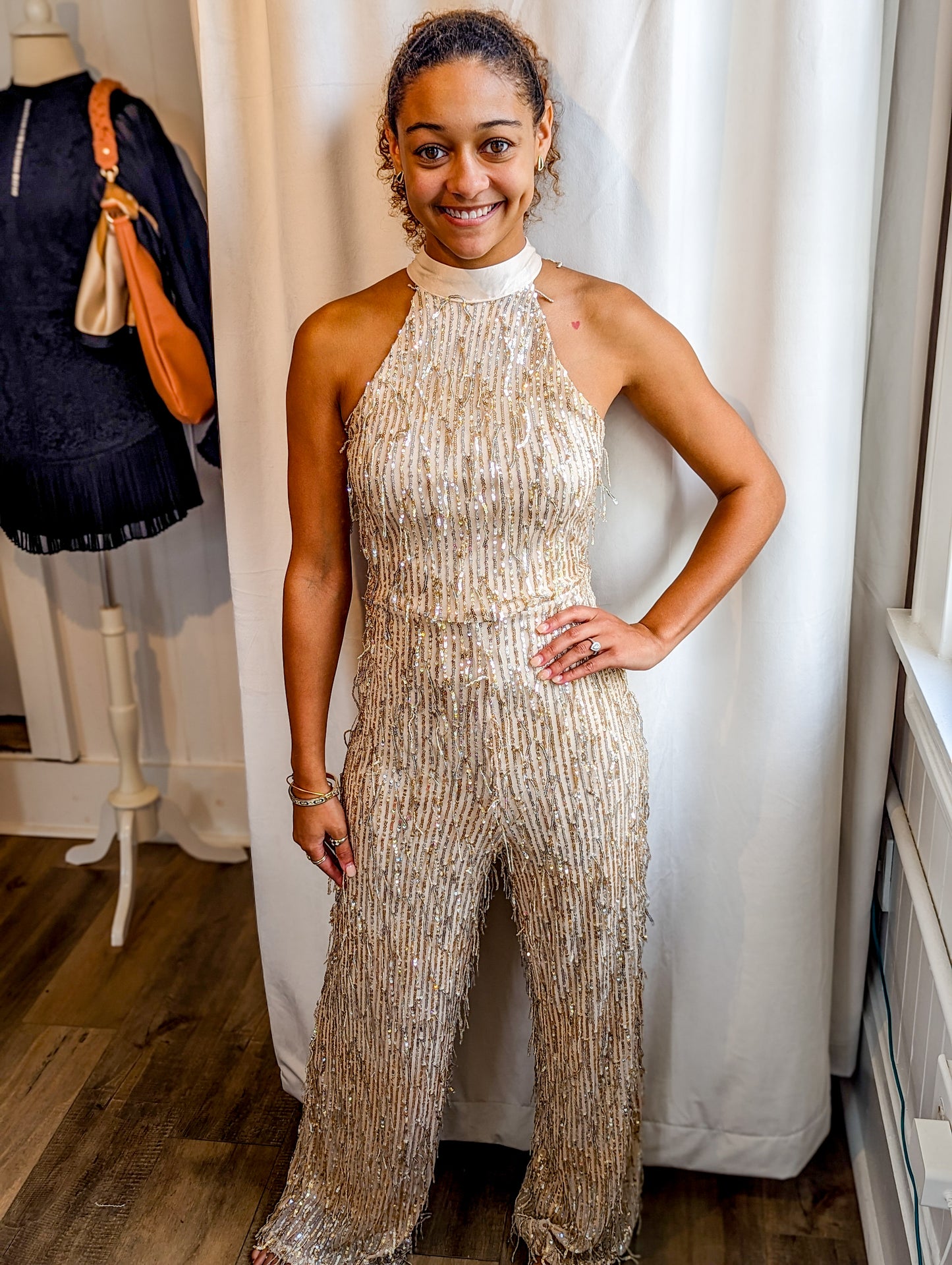 *FINAL SALE* Gold Halter Neck Sequined Jumpsuit