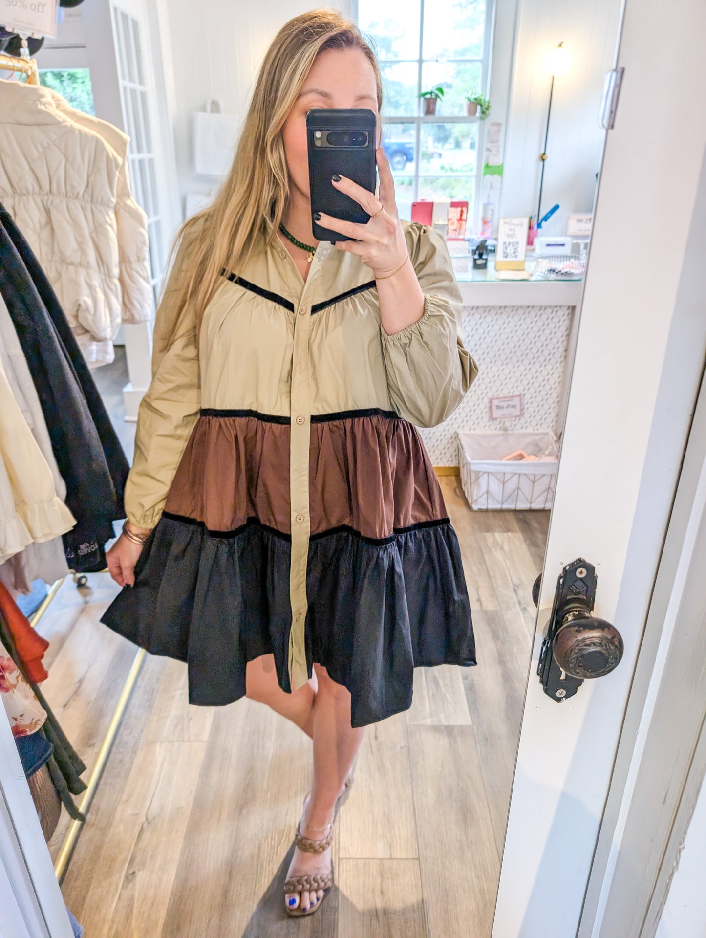 *Final Sale* Multi Neutral Color Button Up Shirt Dress