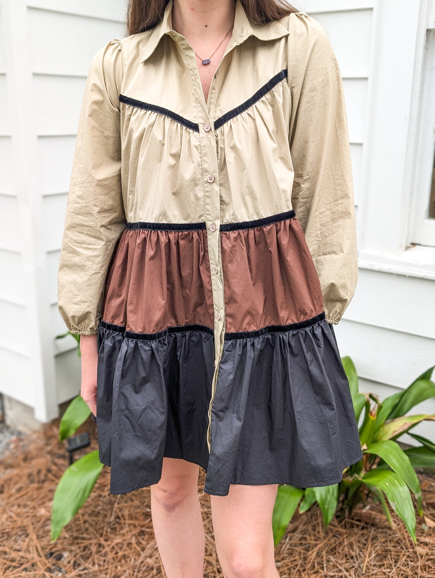 *Final Sale* Multi Neutral Color Button Up Shirt Dress