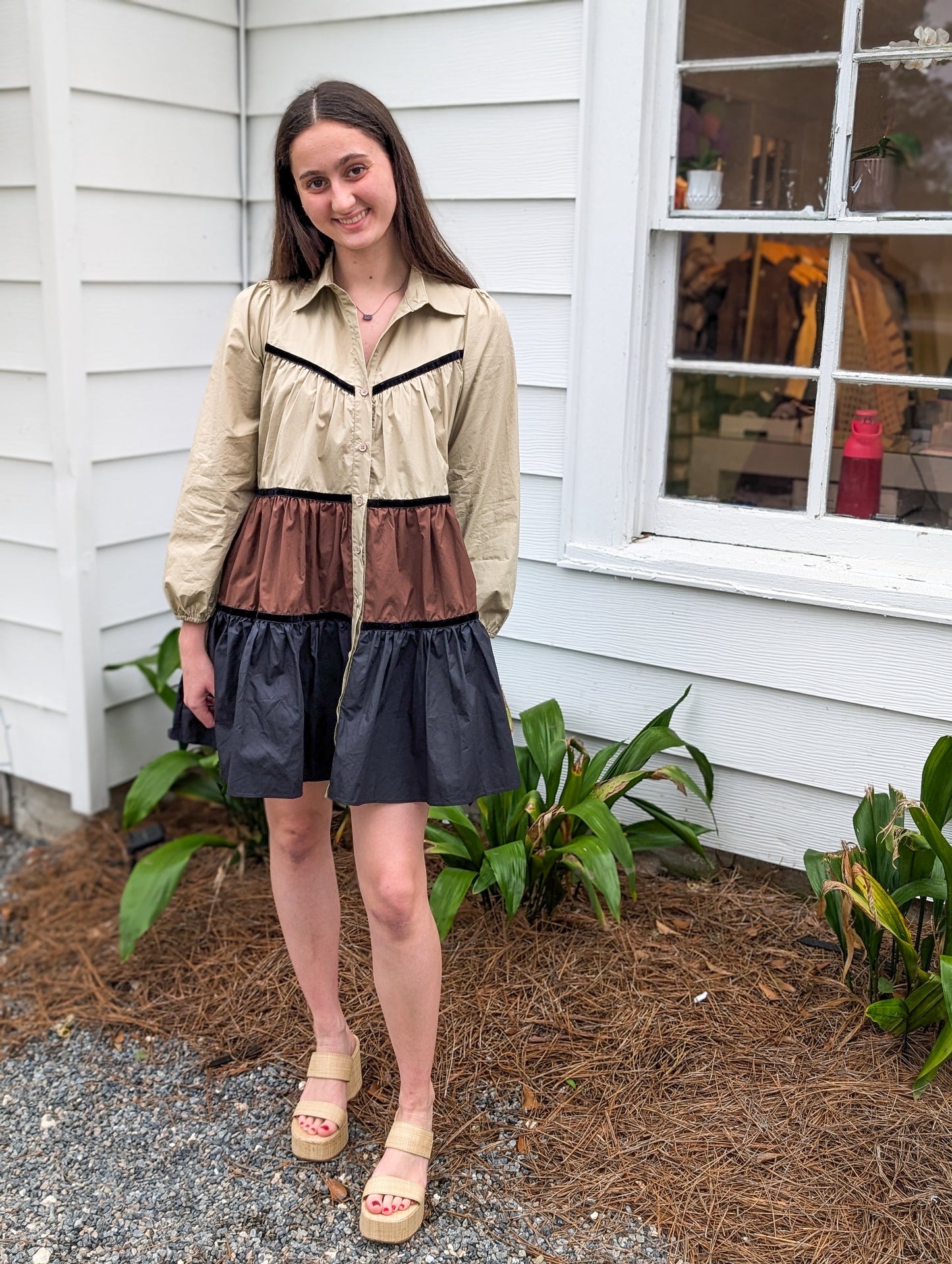 *Final Sale* Multi Neutral Color Button Up Shirt Dress