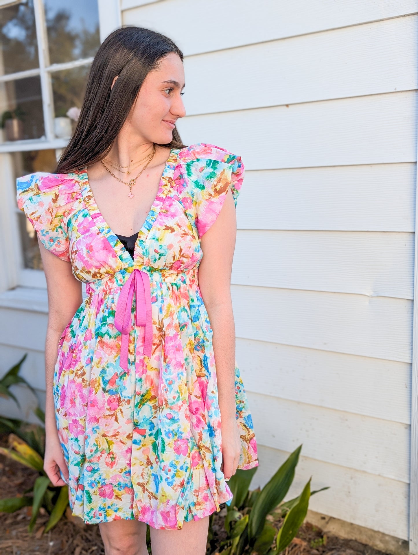 *Final Sale* Abstract Multi Color Aegean Garden Short Dress