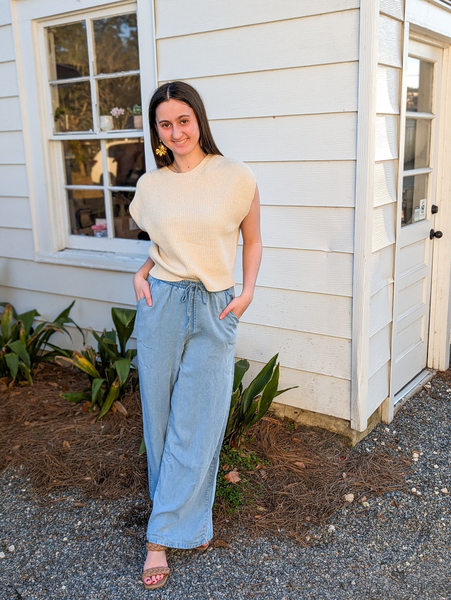 It’s Pouring Elastic Drawstring Light Chambray Pants