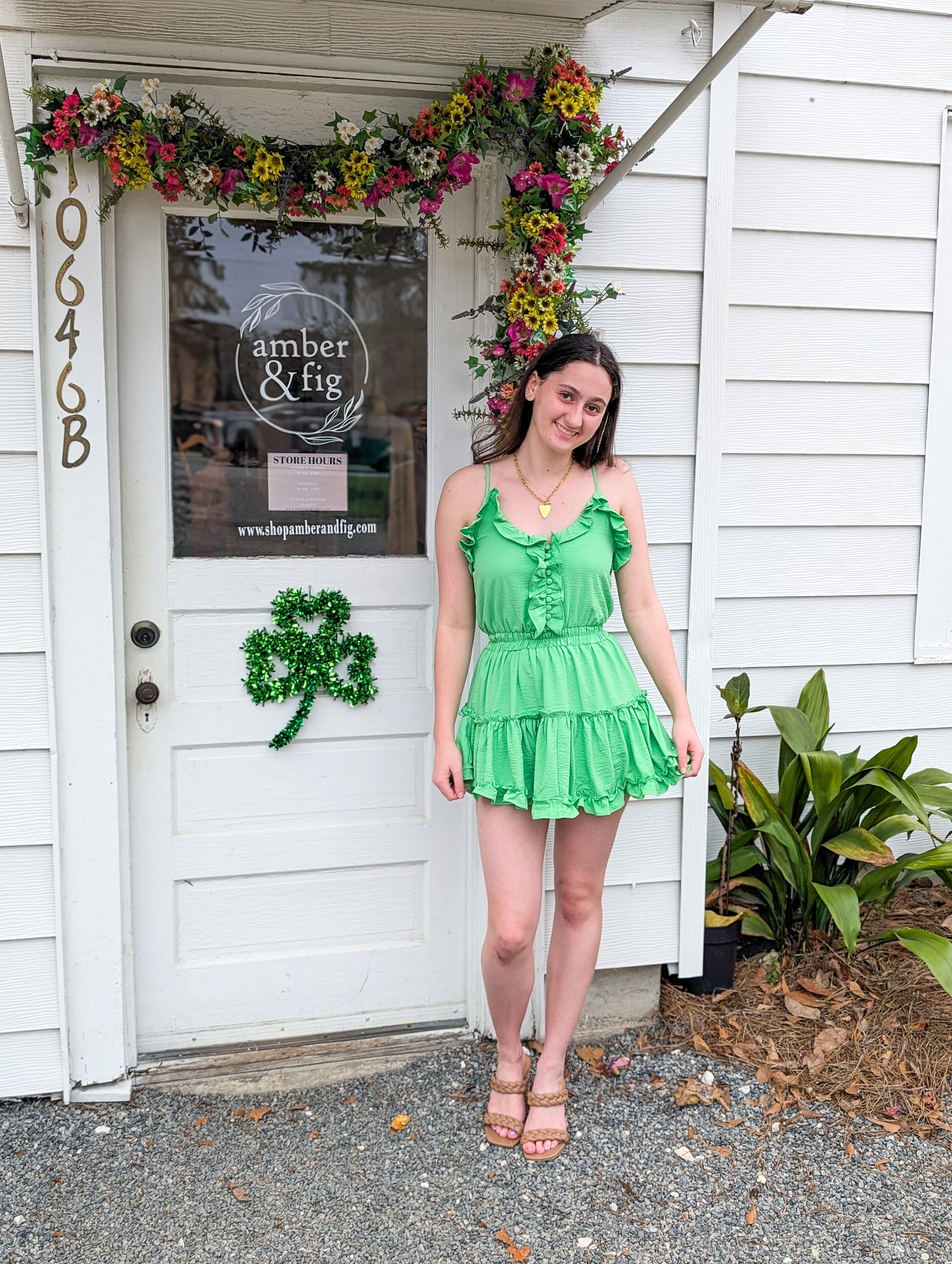 *FINAL SALE* Green Mini Ruffle Spaghetti Strap Dress