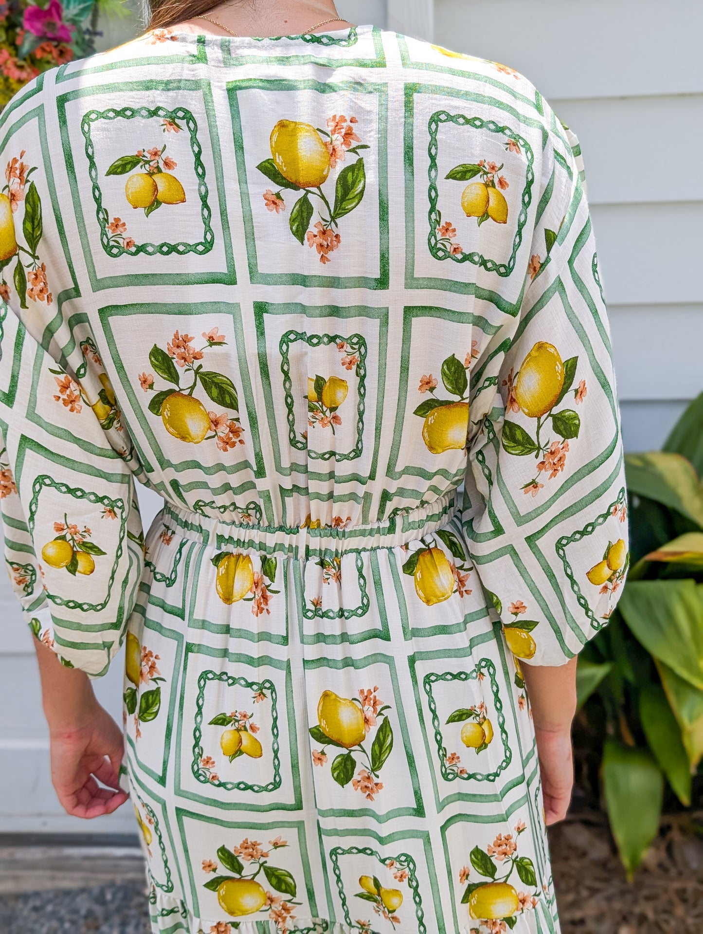 Lemon Delight Three Quarter Length Cutout Maxi Dress