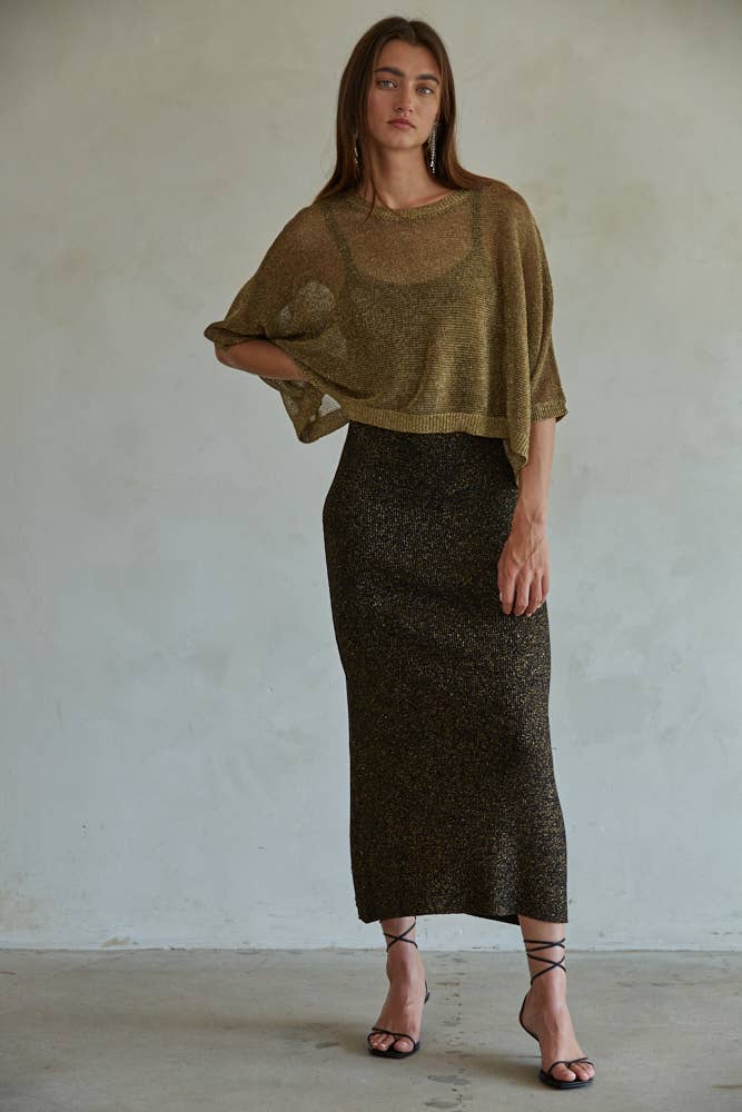 *Final Sale* Knit Polyester Sweater Lurex Short Sleeve Crop Top