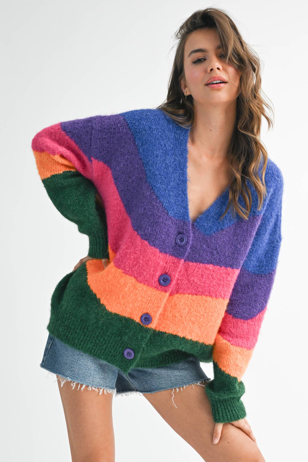 Colorblock Fuzzy Cardigan