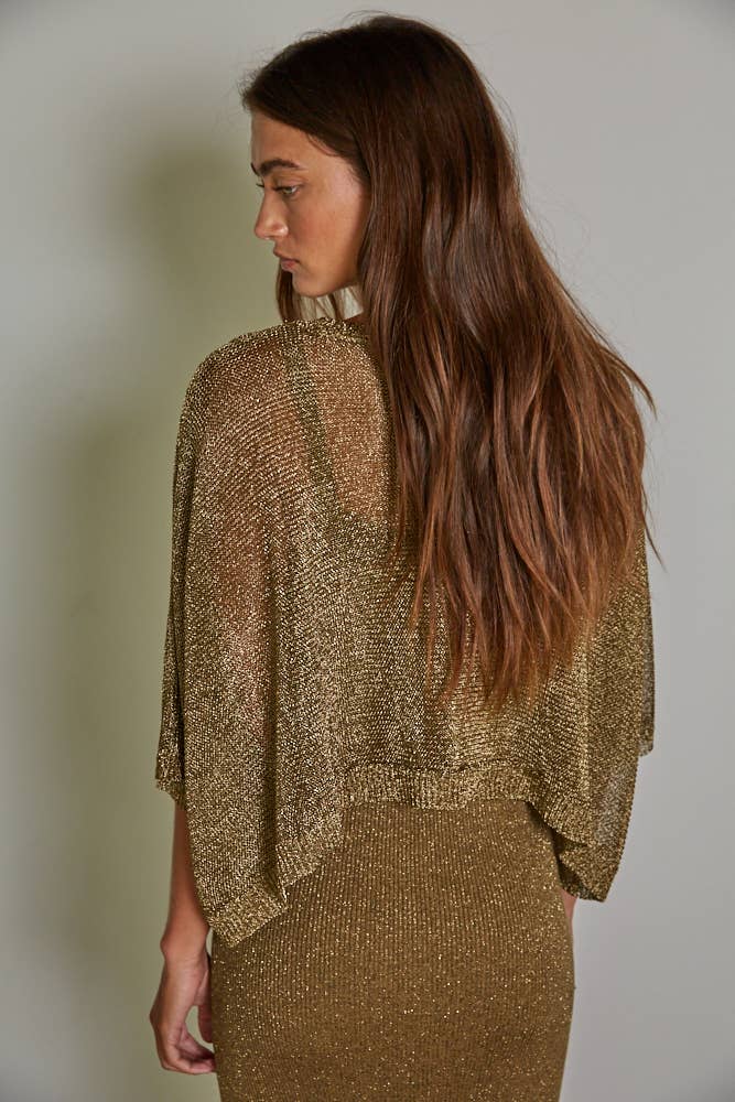 *Final Sale* Knit Polyester Sweater Lurex Short Sleeve Crop Top