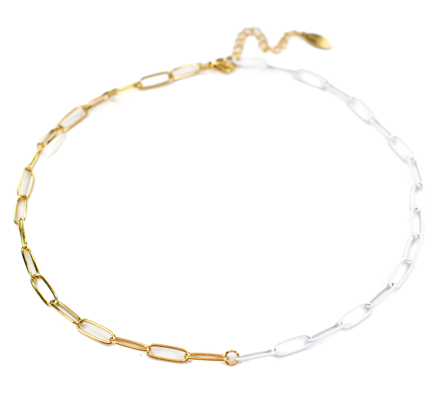 Game Day White Enamel & Gold Paperclip Necklace