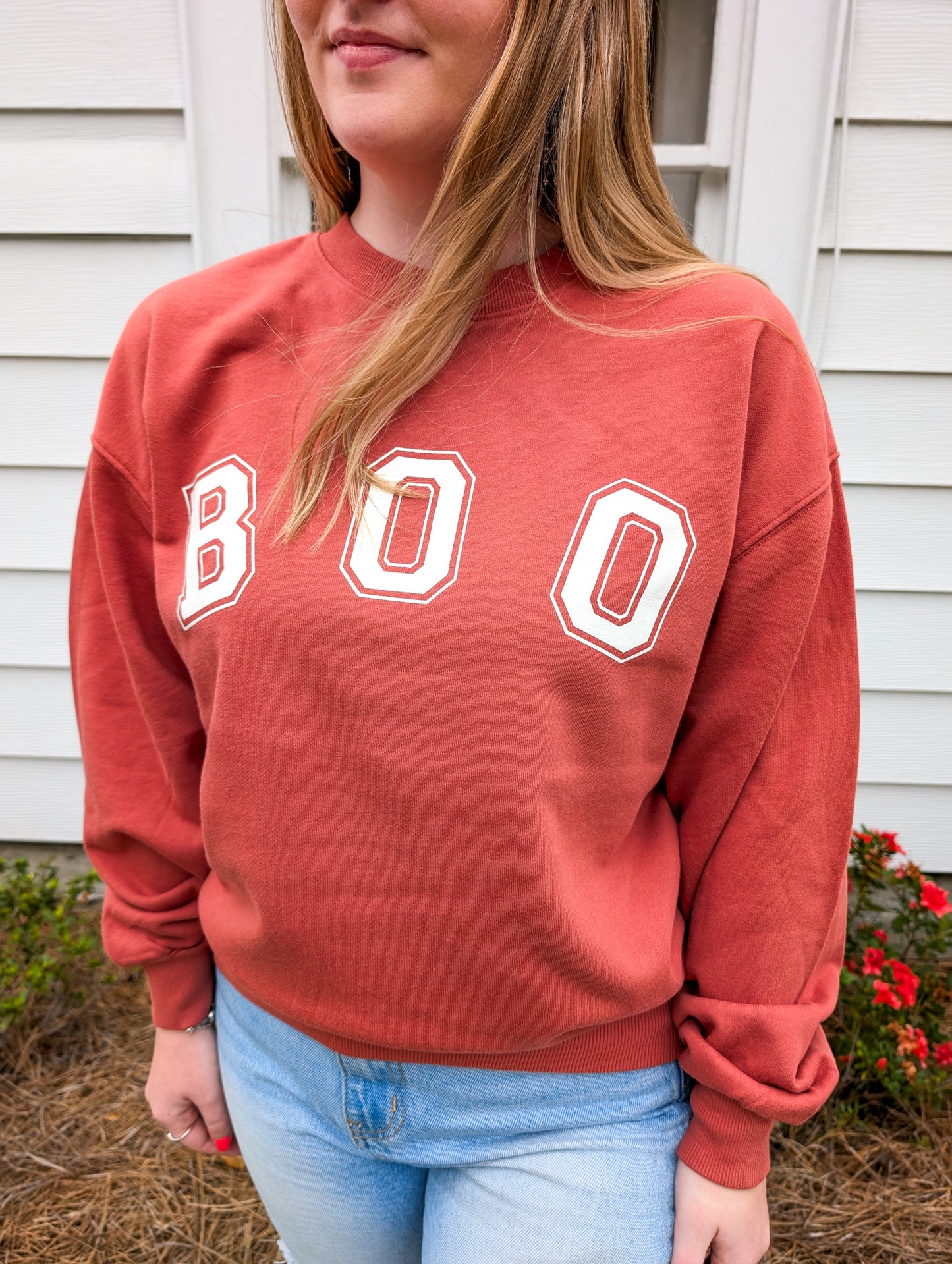 *FINAL SALE* White Boo Stencil Lettering Graphic Sweatshirt