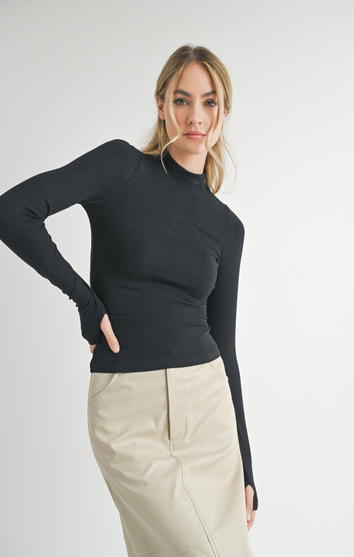 Ronan Turtleneck Knit Top: BLACK