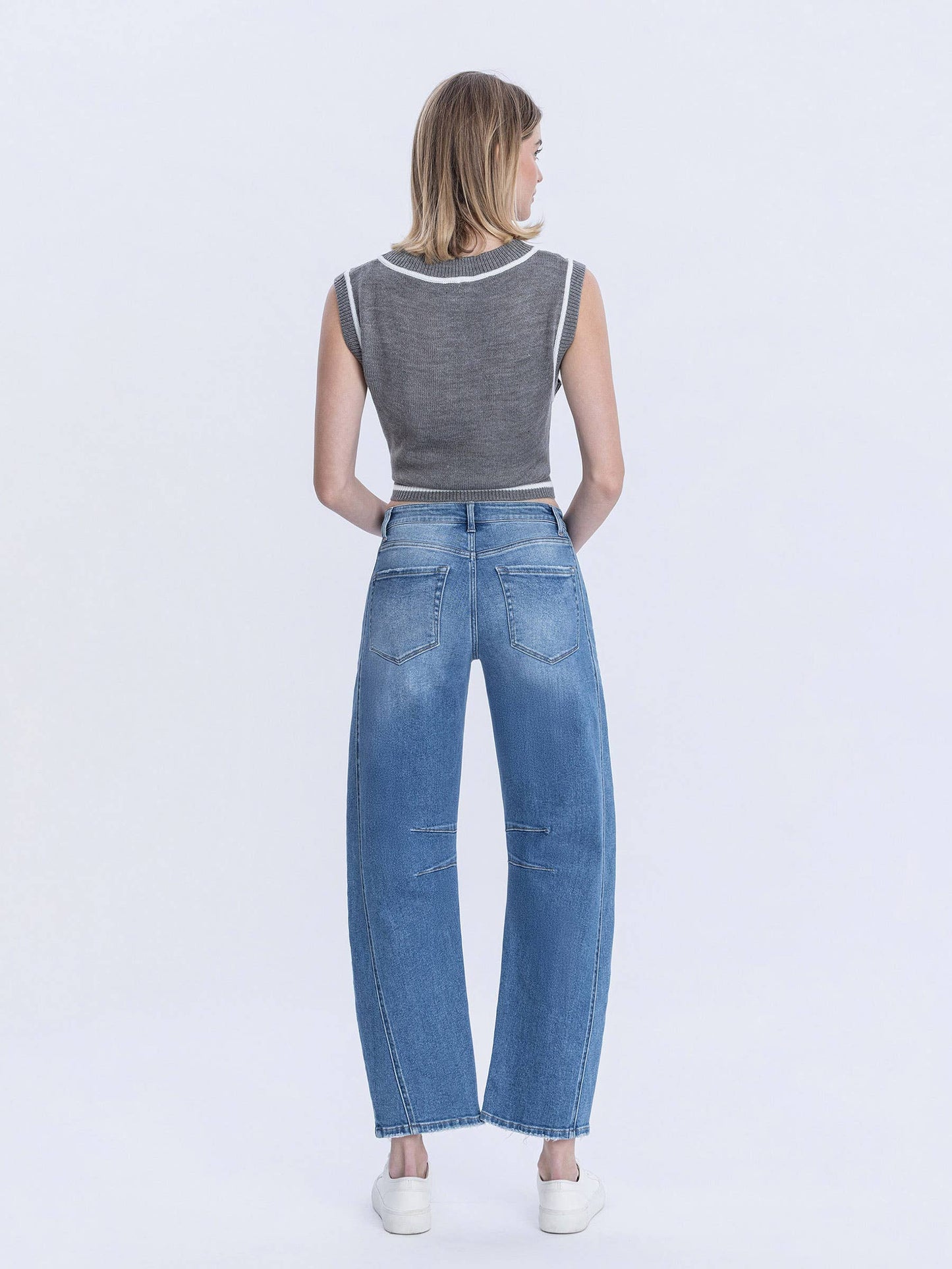 Medium Washed High Rise Crop Barrel Jeans
