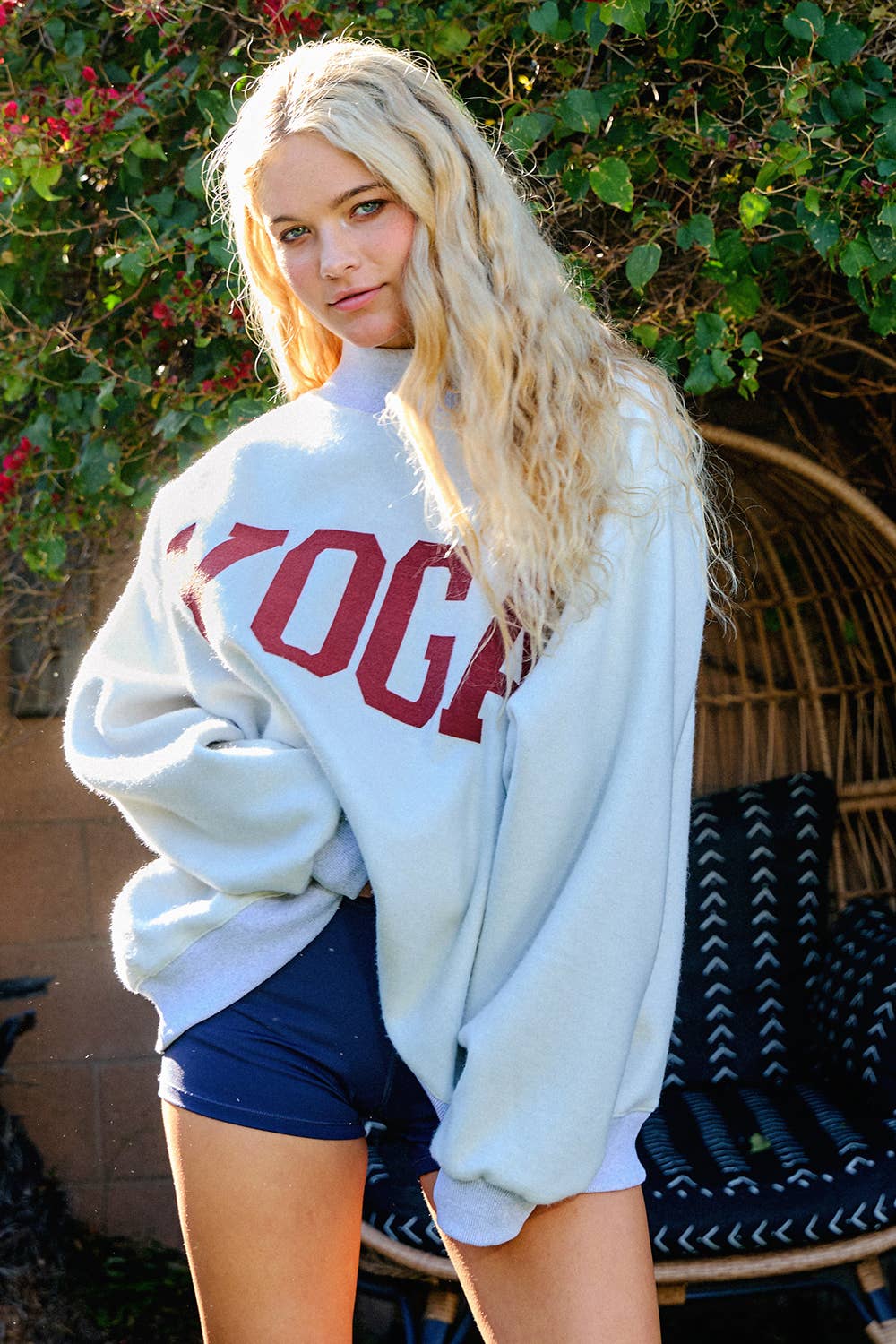 Pilates & Yoga Print Reversible Mockneck Sweatshirt