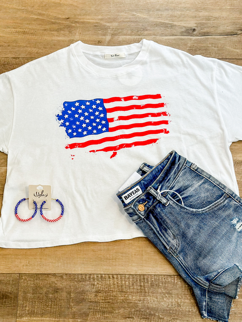 American Flag Boxy Cropped Tee
