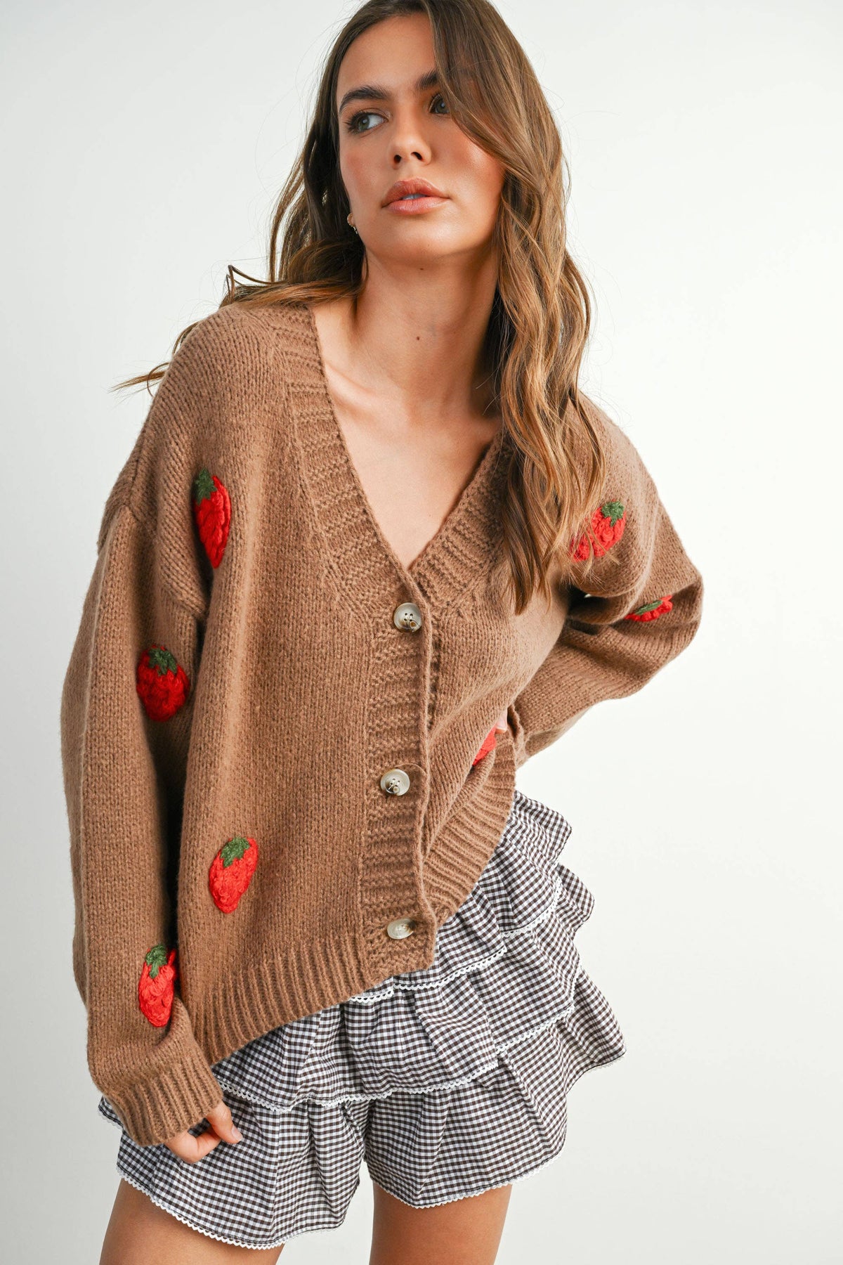 Strawberry Embroidered Cropped Cardigan