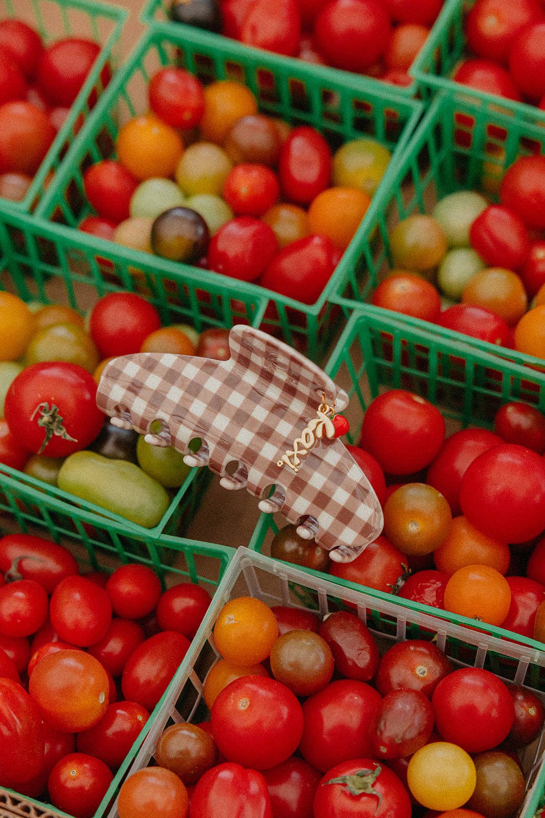 BROWN GINGHAM TOMATO CHARM CLAW - TWO SIZES