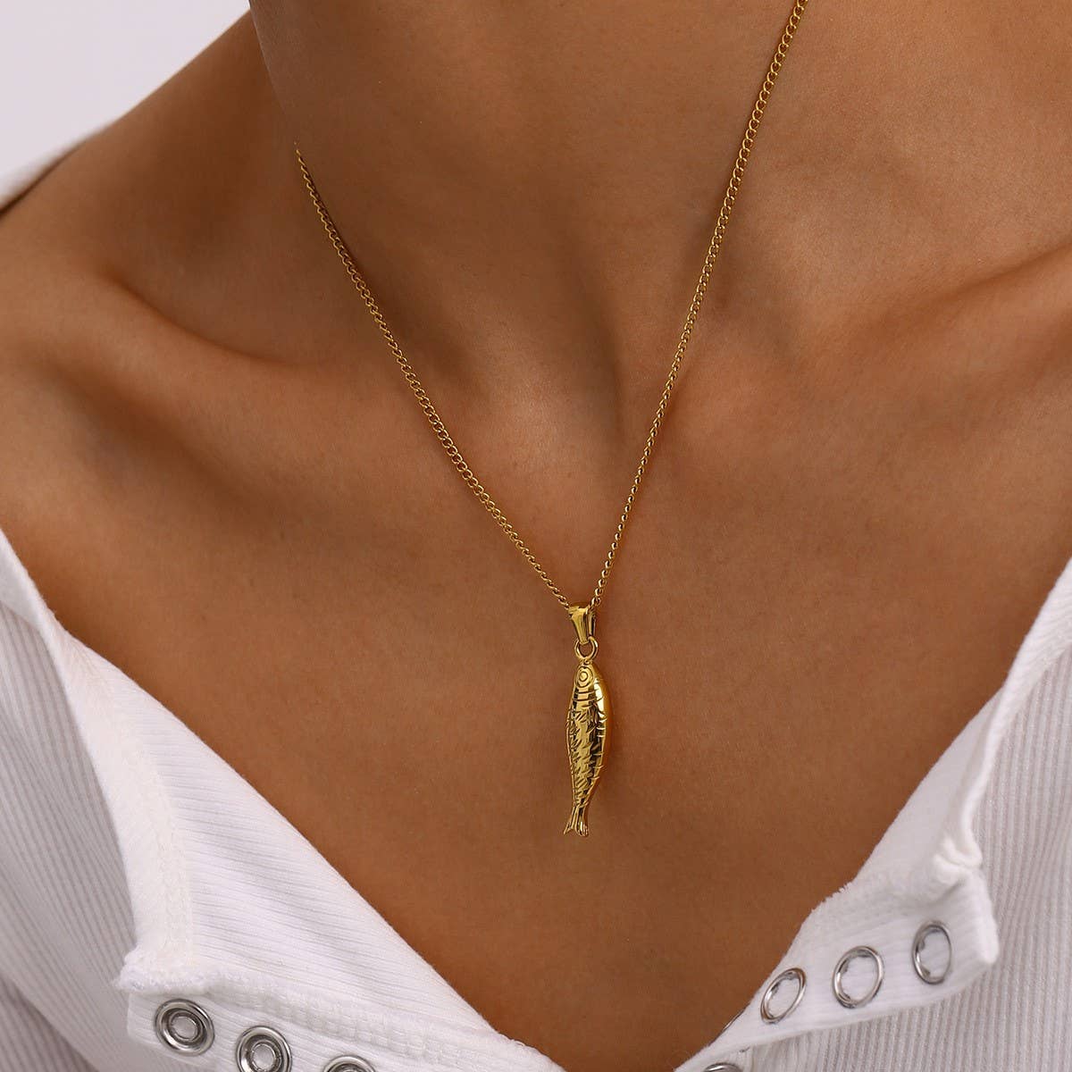 18K Stainless Steel Tarnish Free Fish Necklace