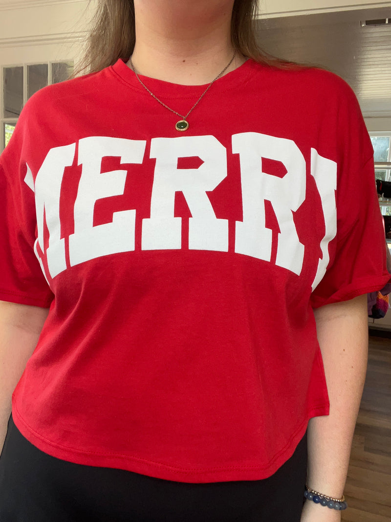 Red Merry Cropped Comfy Tee Shirt