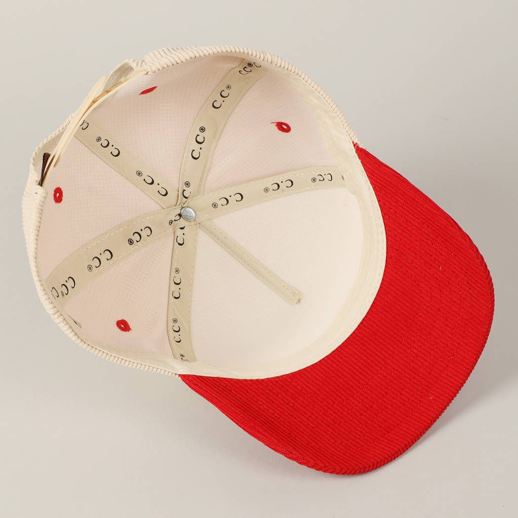 Heart Love Glitter Logo Two-Tone Corduroy Cap