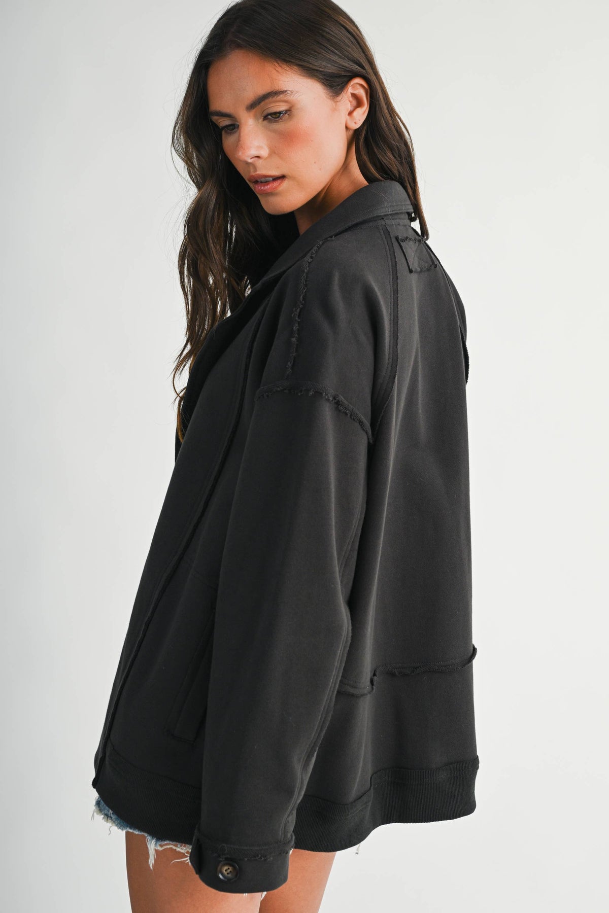 5198IK Oversized Raw Edge Knit Jacket