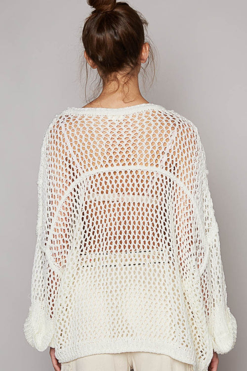 POL Openwork Long Sleeve Knit Cover Up