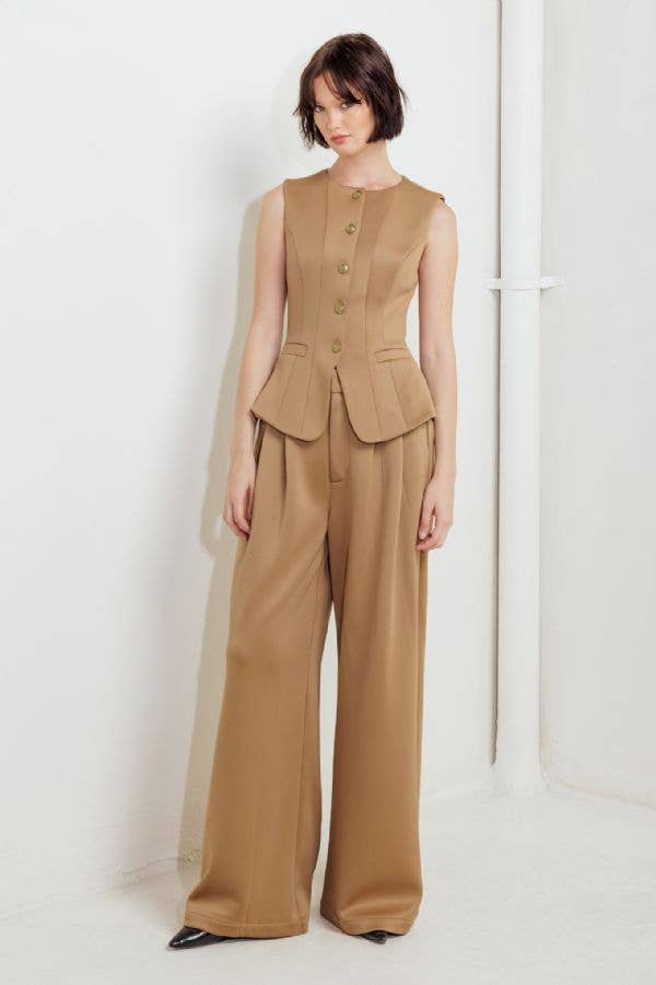 Solid Camel Trouser Pant