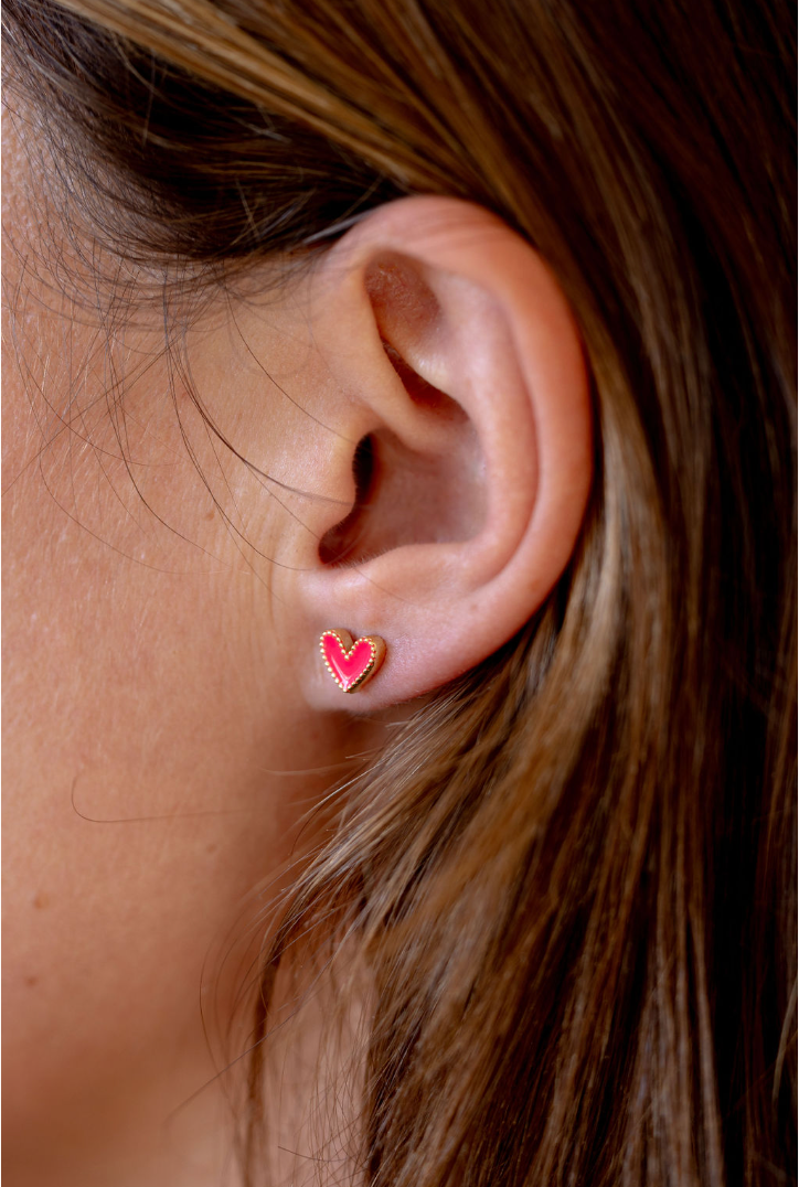 Hot Pink Stainless Steel Post Heart Studs