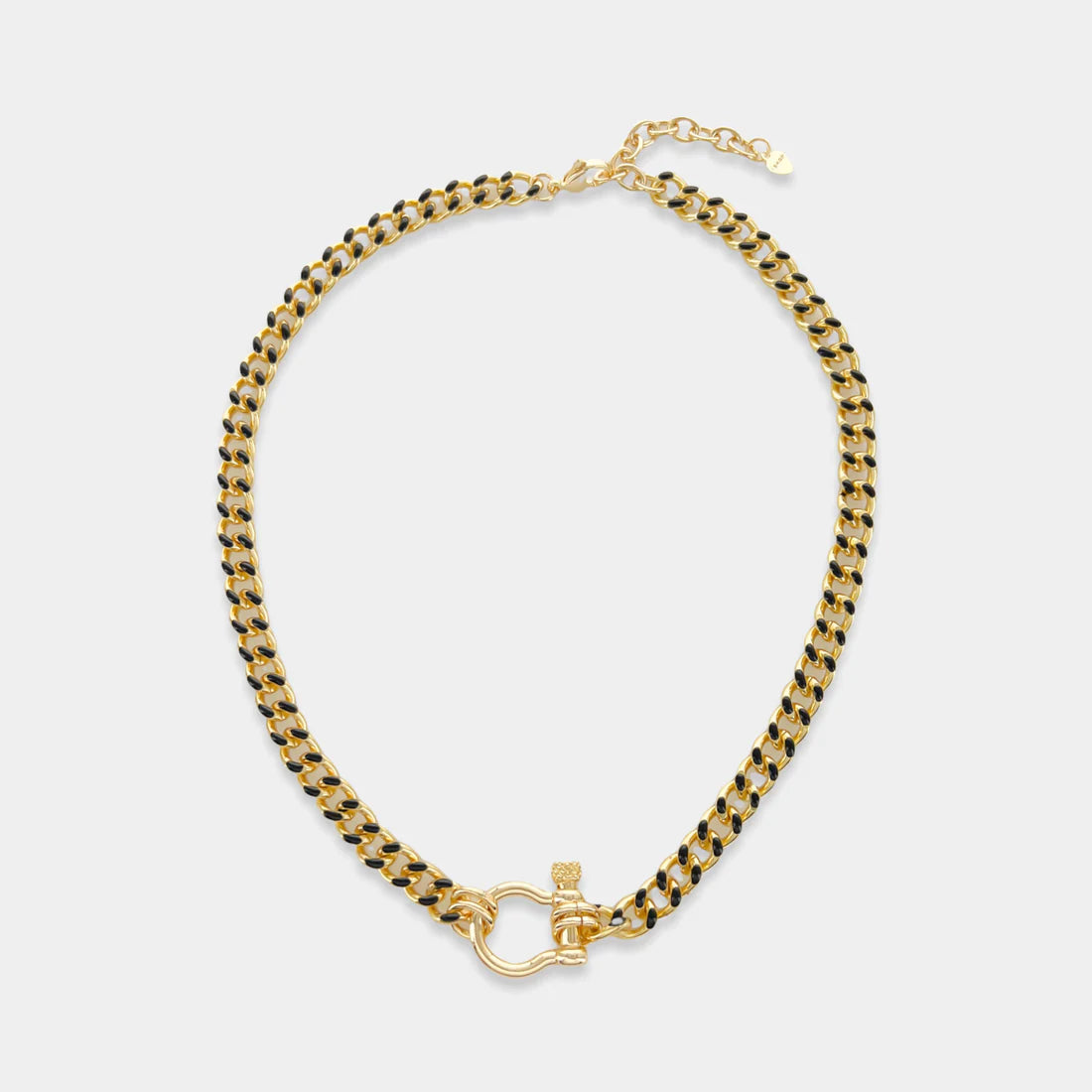 Enamel Black Curb Chain With Horseshoe Lock Accent