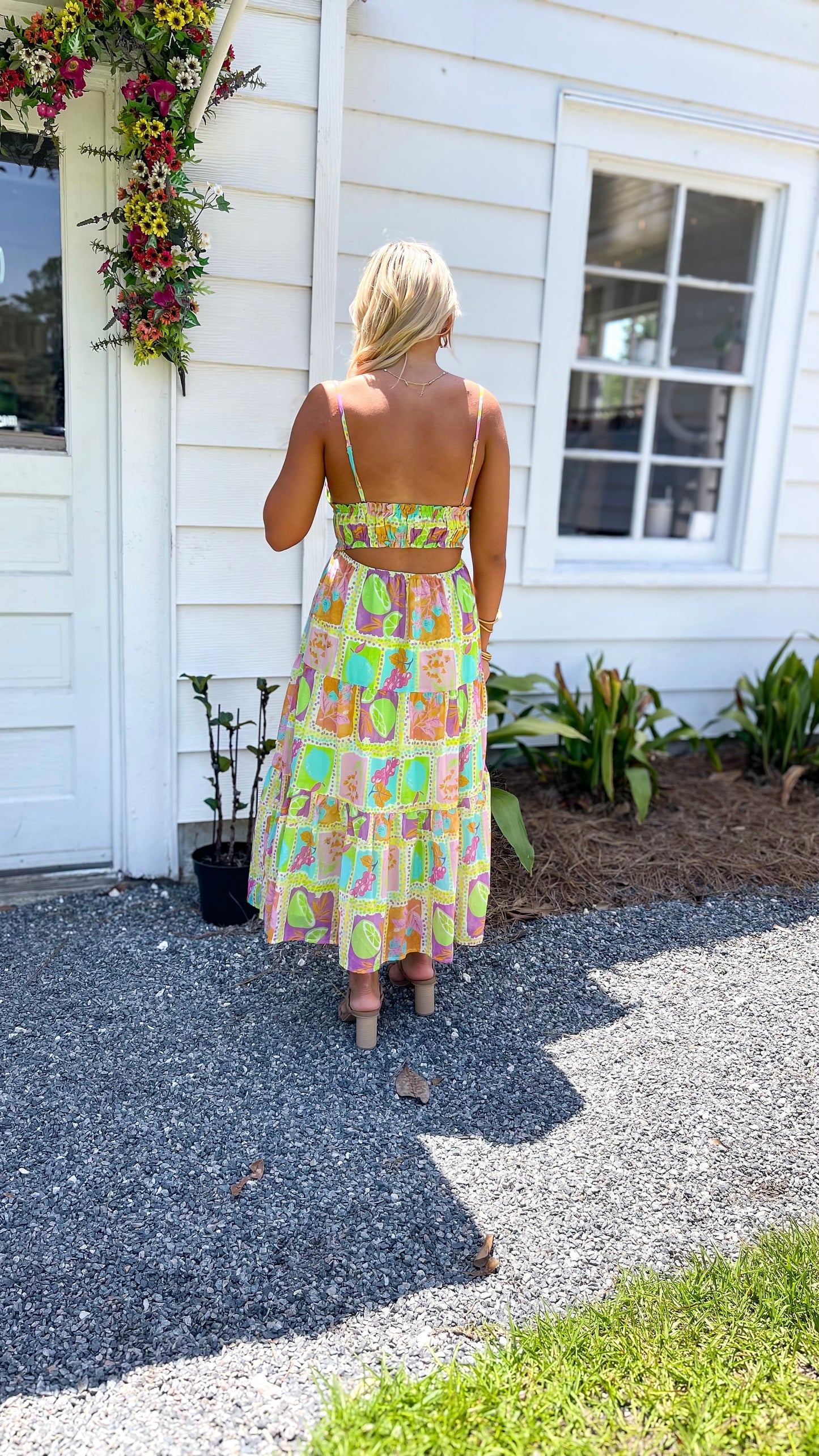 Tropical Mosaic Spaghetti Strap Maxi Dress