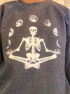 Grey Sweatshirt with Sittting Skeleton and moon phases