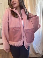Pink Fleece Puffer Zip Up Jacket with Cargo Pockets