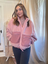 Pink Fleece Puffer Zip Up Jacket with Cargo Pockets