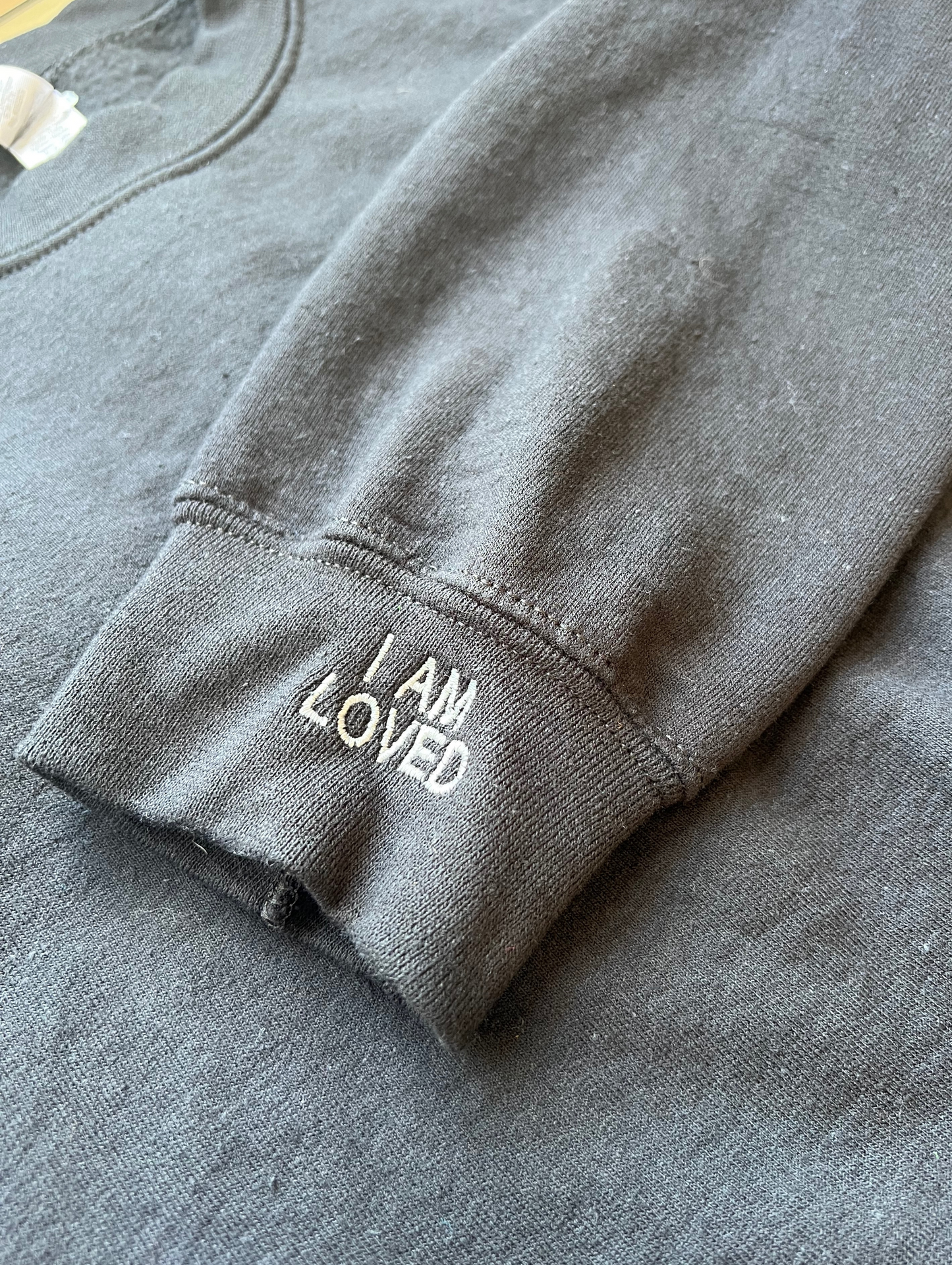 *FINAL SALE* Black Anxious Embroidered Sweatshirt with Grey Sleeve Detailed Embroidered Sayings