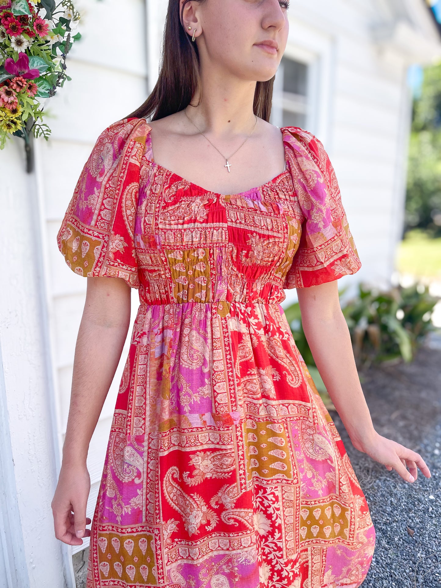 Mediterranean Majesty Puff Sleeve Maxi Dress