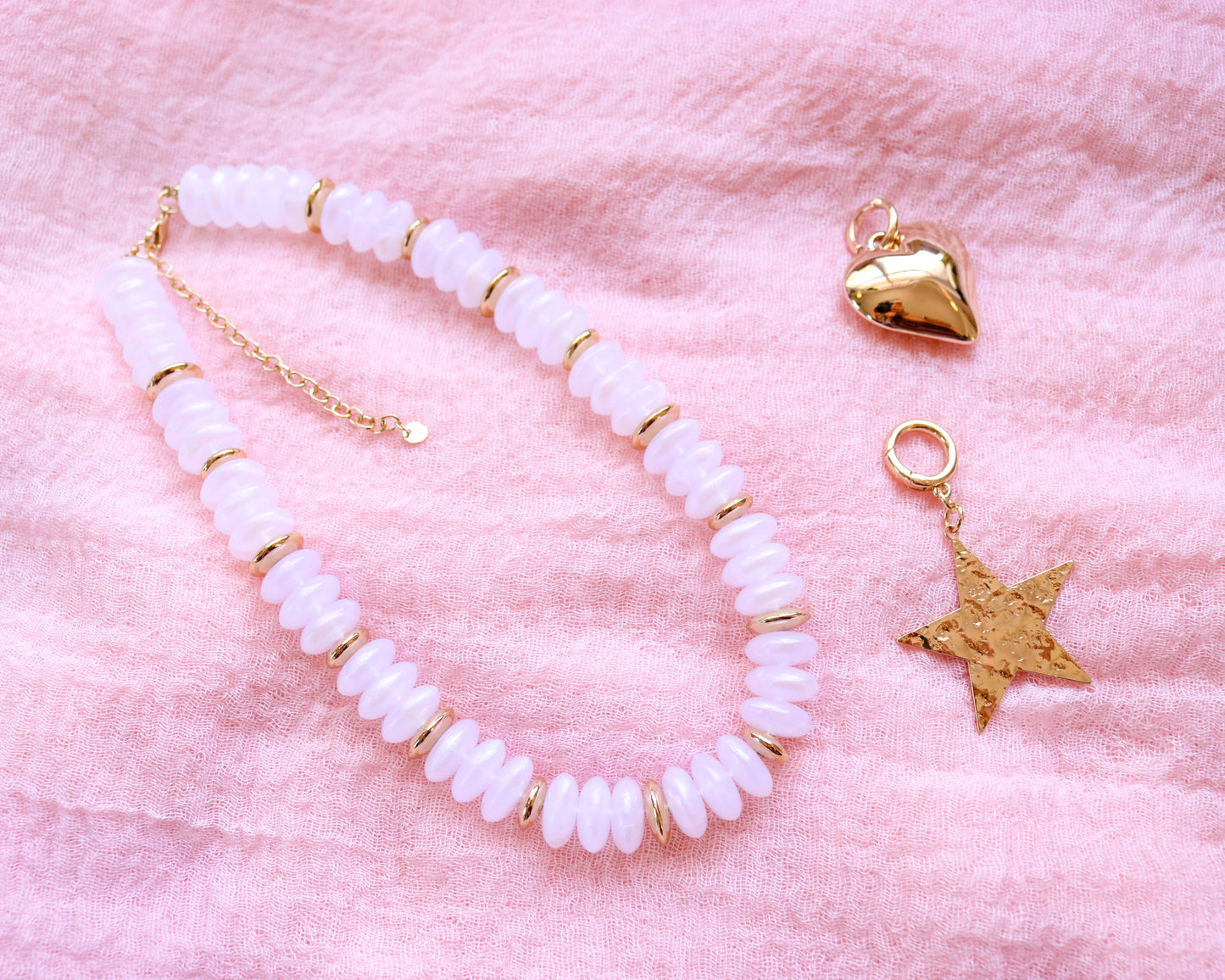 Marbleized Rondelle Stone Necklace
