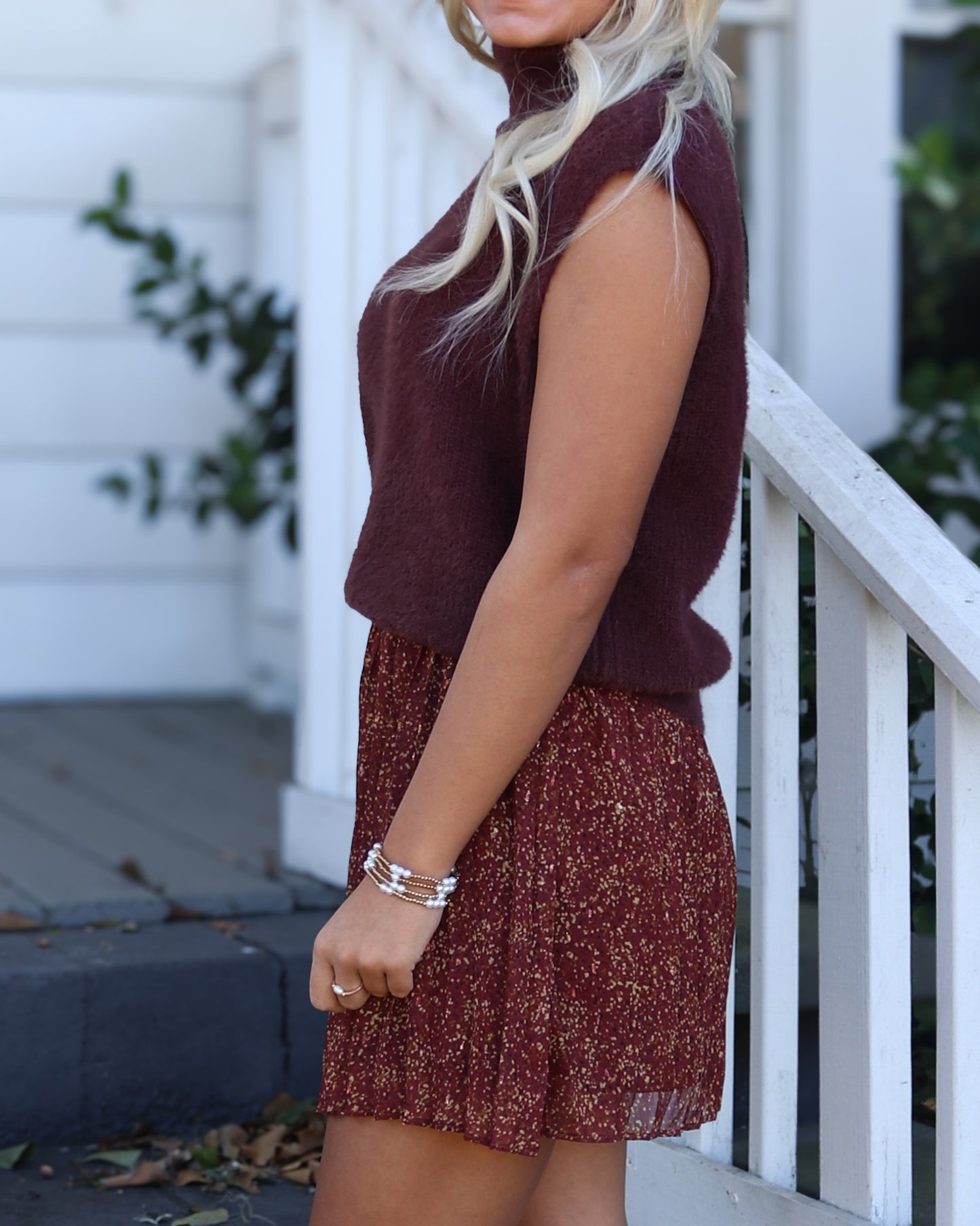 Dark Red Pleated Swing Skirt