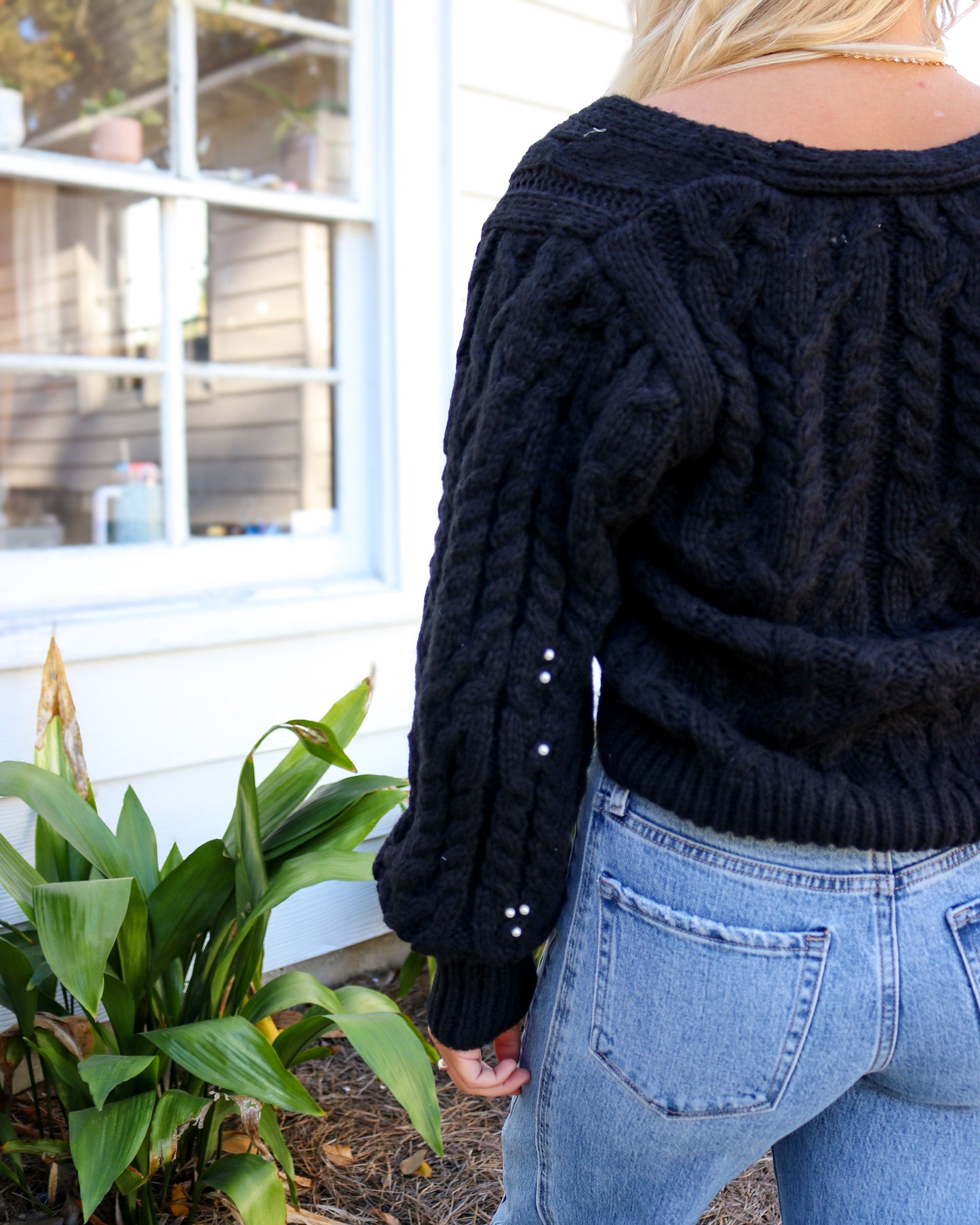 Bejeweled Pearl Cardigan in Black