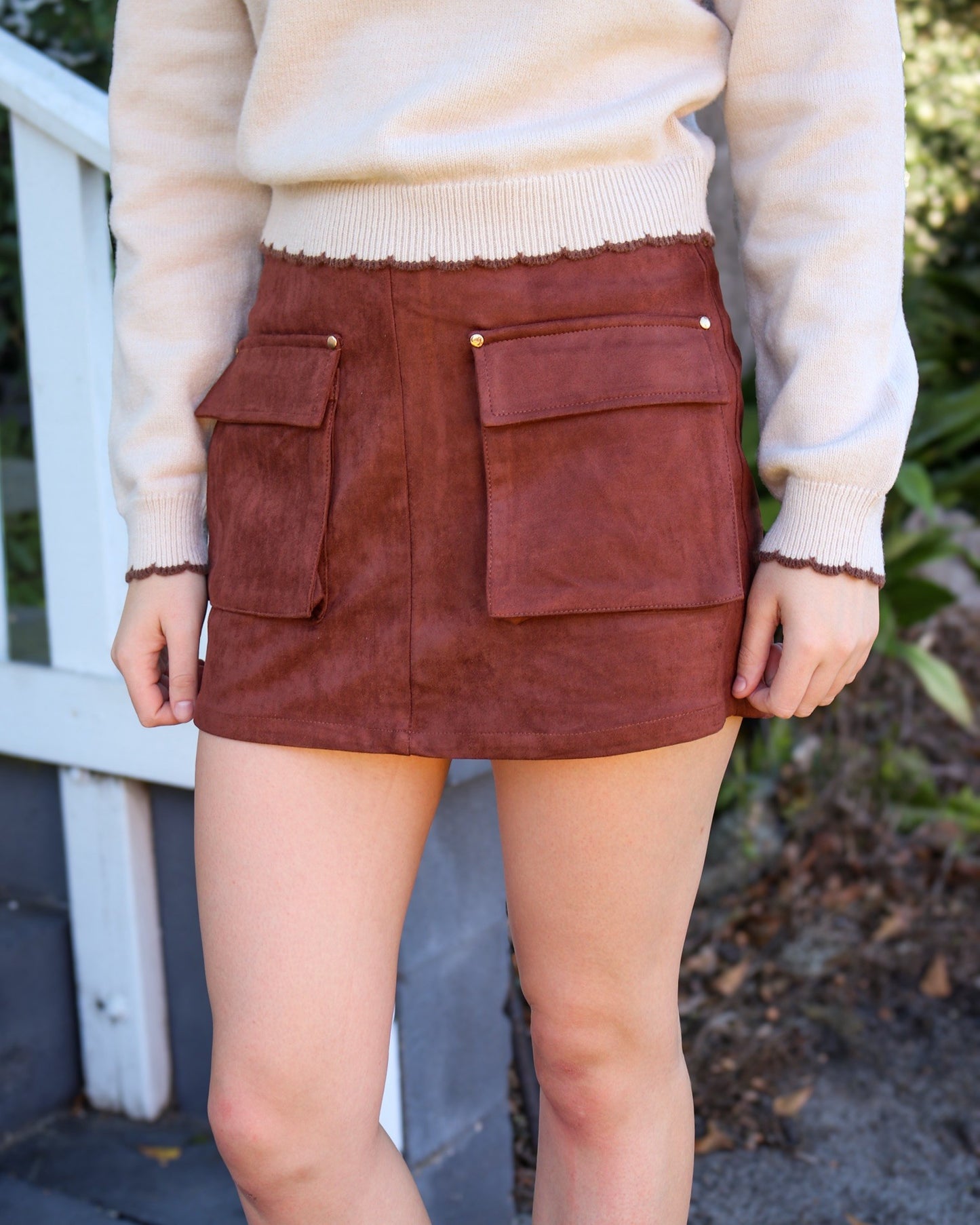 Brown Faux Suede Skort