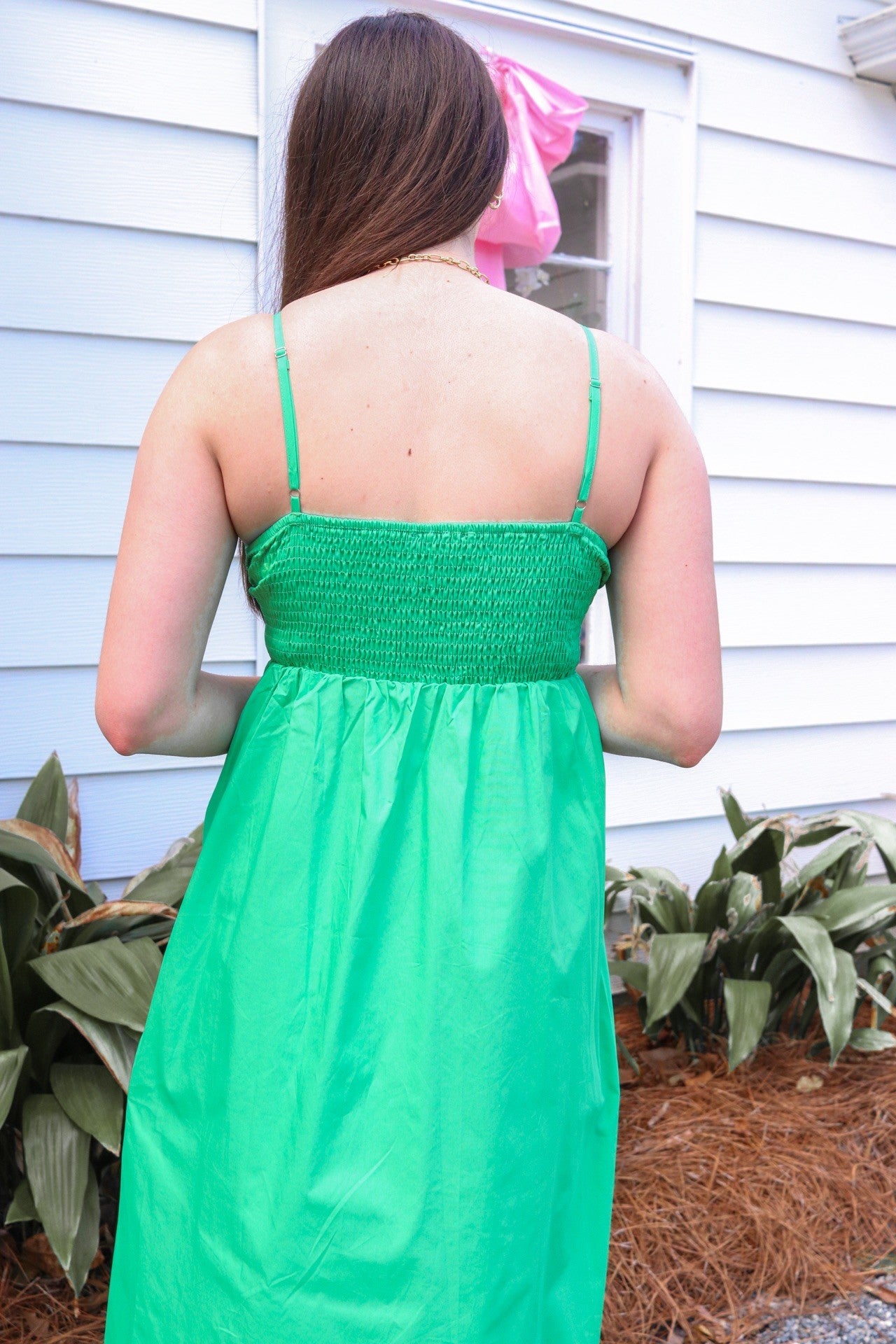 Poplin Green Spring Midi Dress