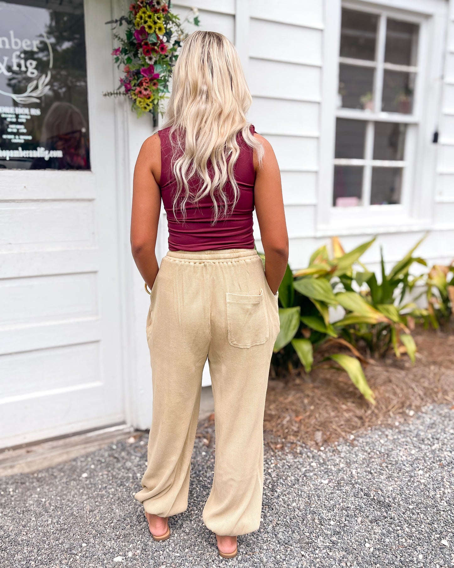 Natural Washed Waffle Knit Jogger Pant