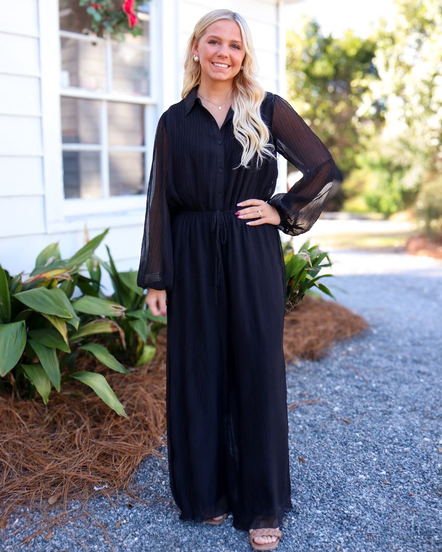 Gathering Button Up Jumpsuit