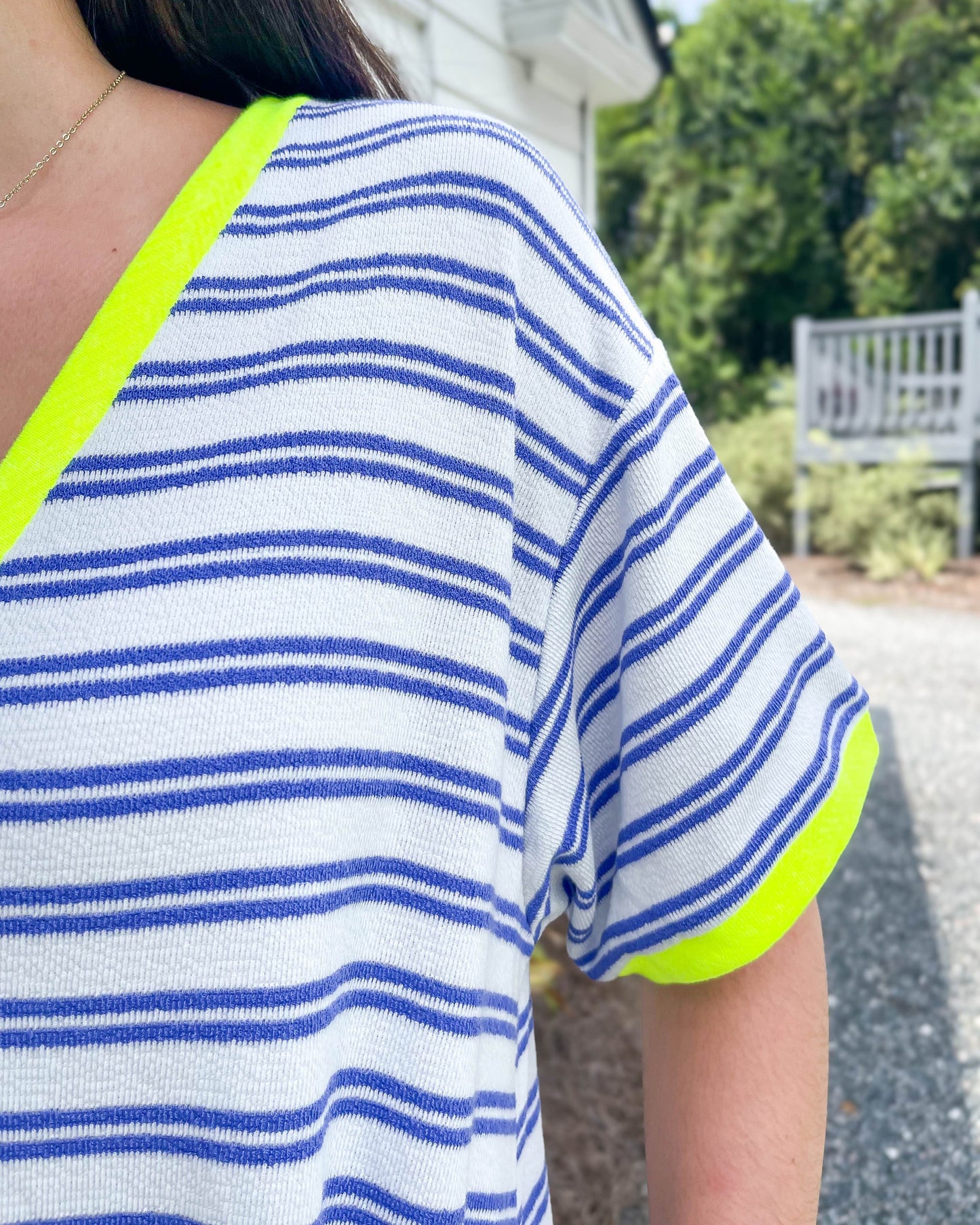 Striped Knit Binding V-Neck Romper