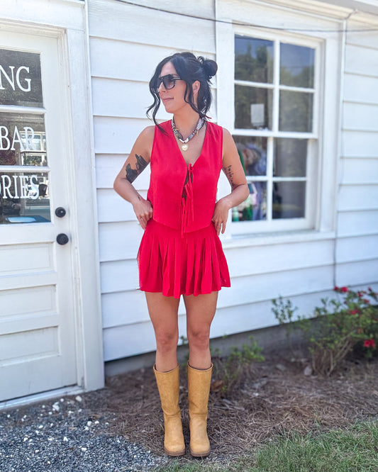 Scarlet Red Tie Front Vest