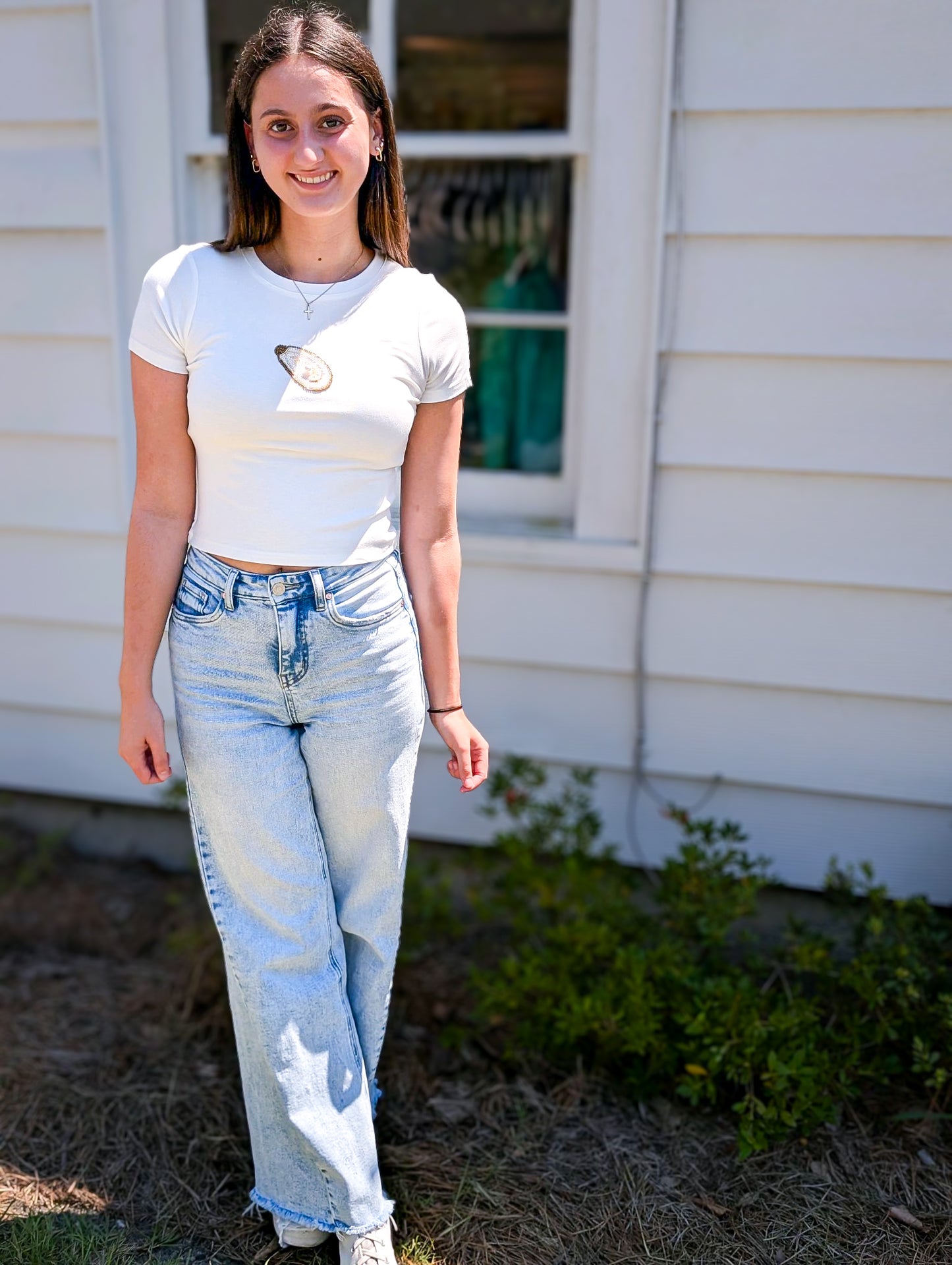 Off White Oyster Beaded Embroidered Tee