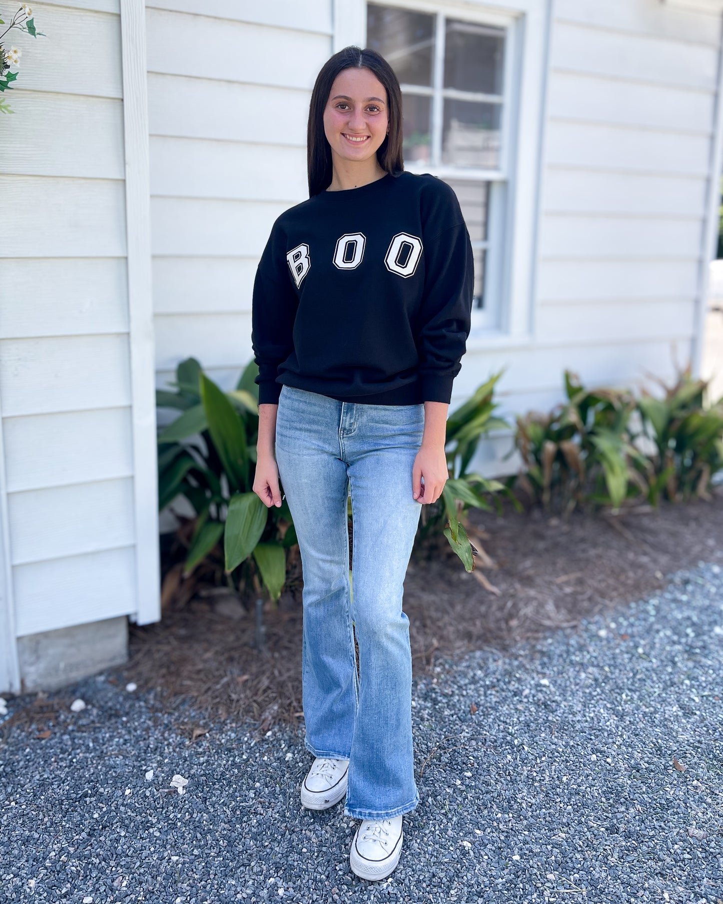 *FINAL SALE* White Boo Stencil Lettering Graphic Sweatshirt