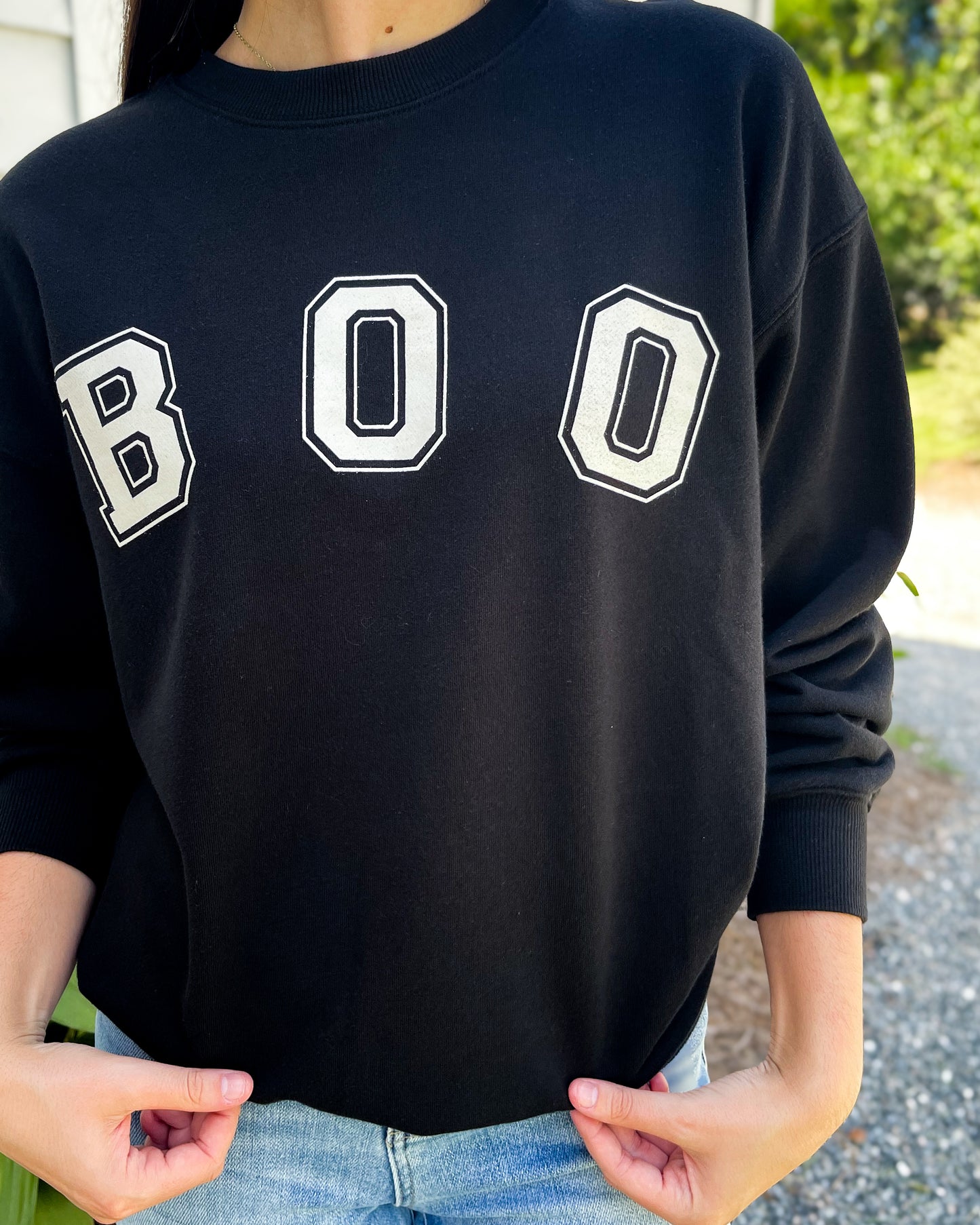 *FINAL SALE* White Boo Stencil Lettering Graphic Sweatshirt